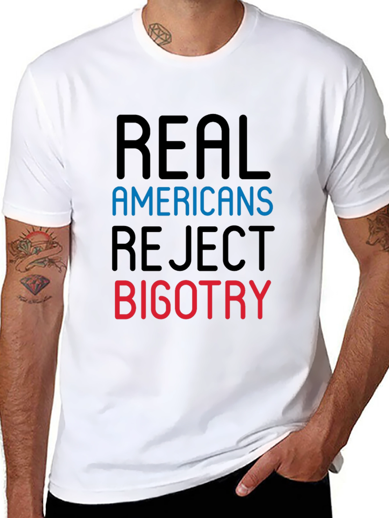 Black Real Americans Reject Bigotry Graphic Tee view 8