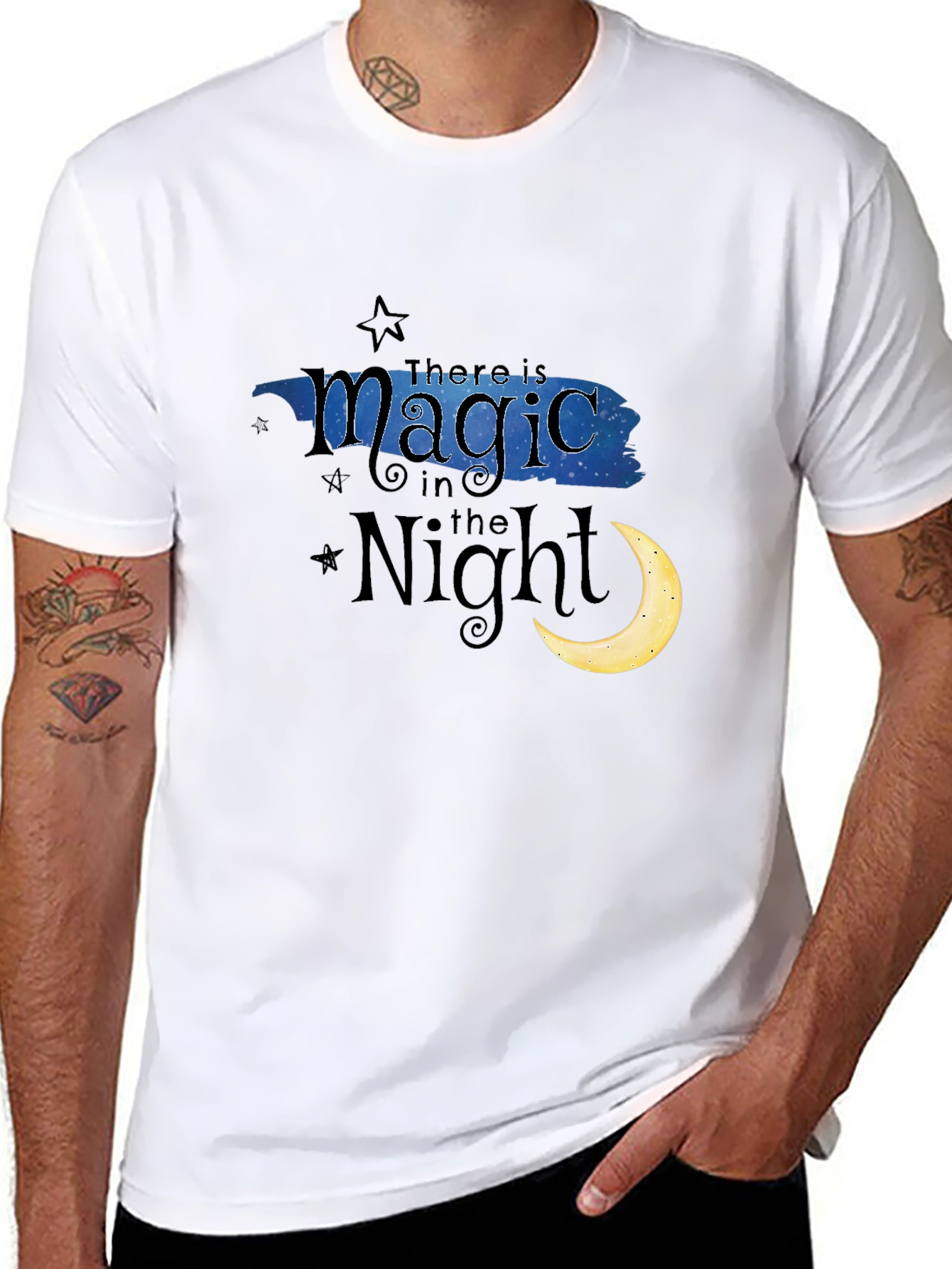 Black Magic in the Night T-Shirt - Crescent Moon & Stars Black Tee view 8