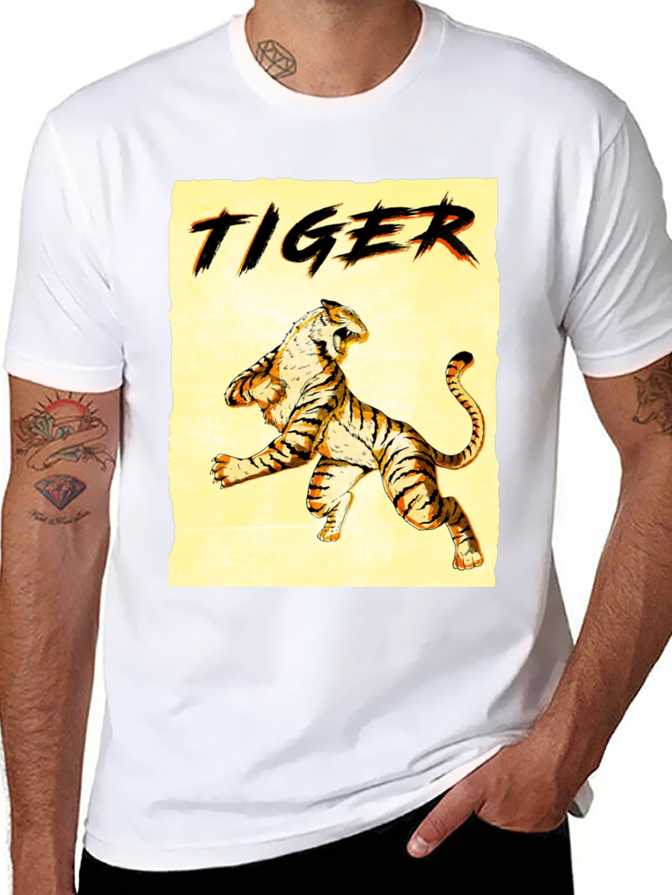 Black Tiger Graphic Print Crew Neck T-Shirt view 8