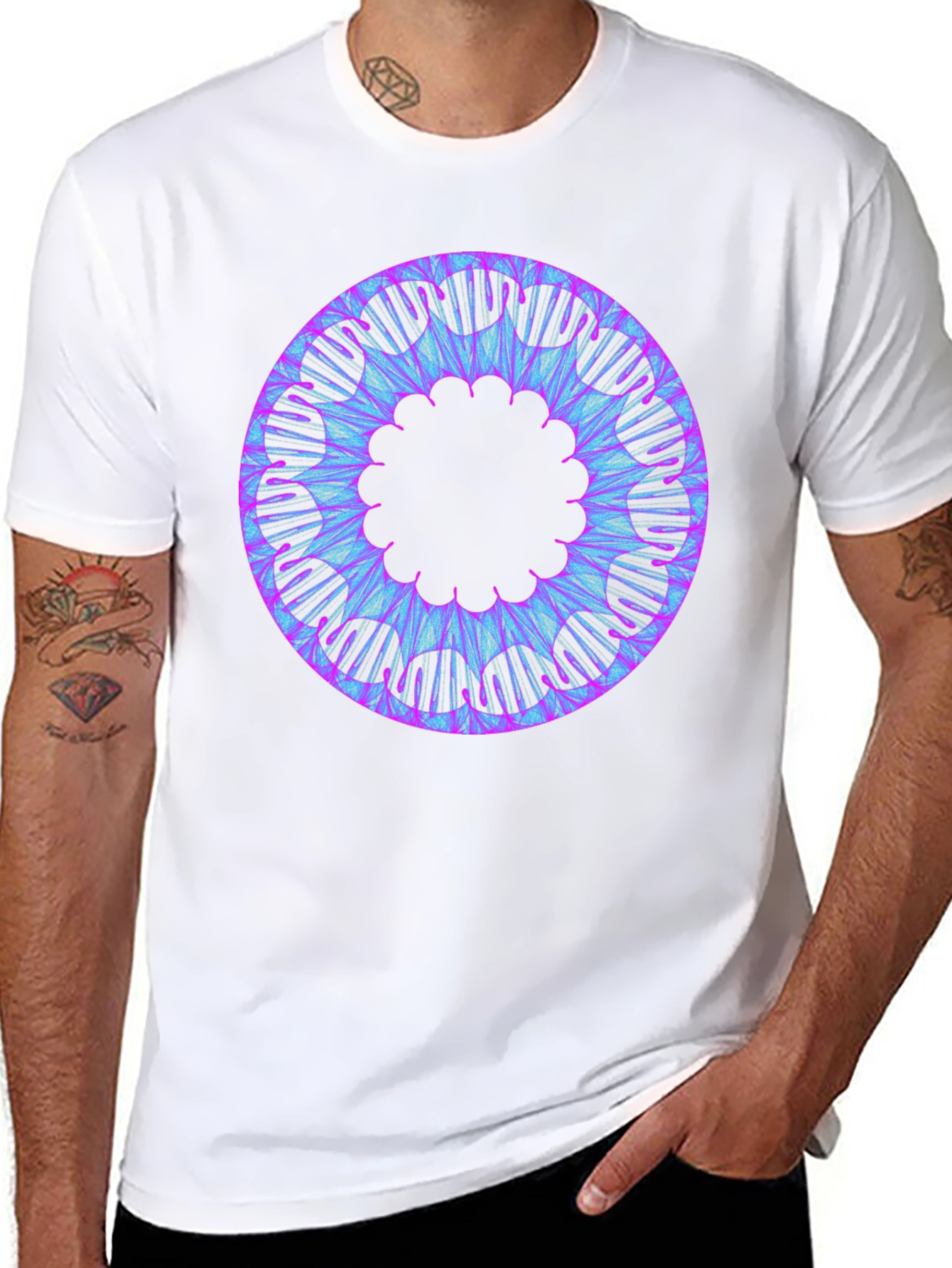 Abstract Circular Graphic Tee - Black Cotton Blend - 8