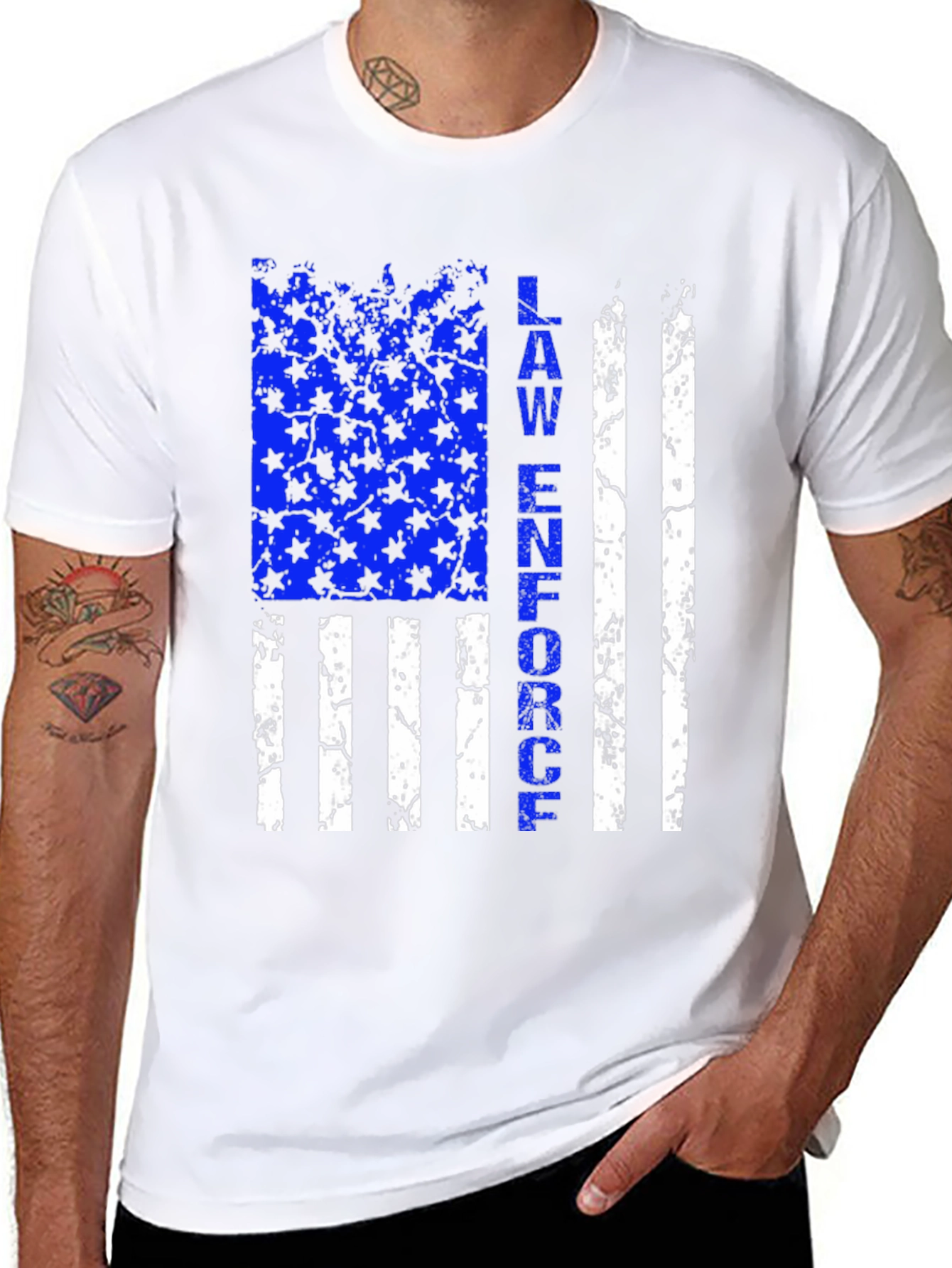 Black Law Enforcement Flag Graphic T-Shirt - Thin Blue Line Support view 8