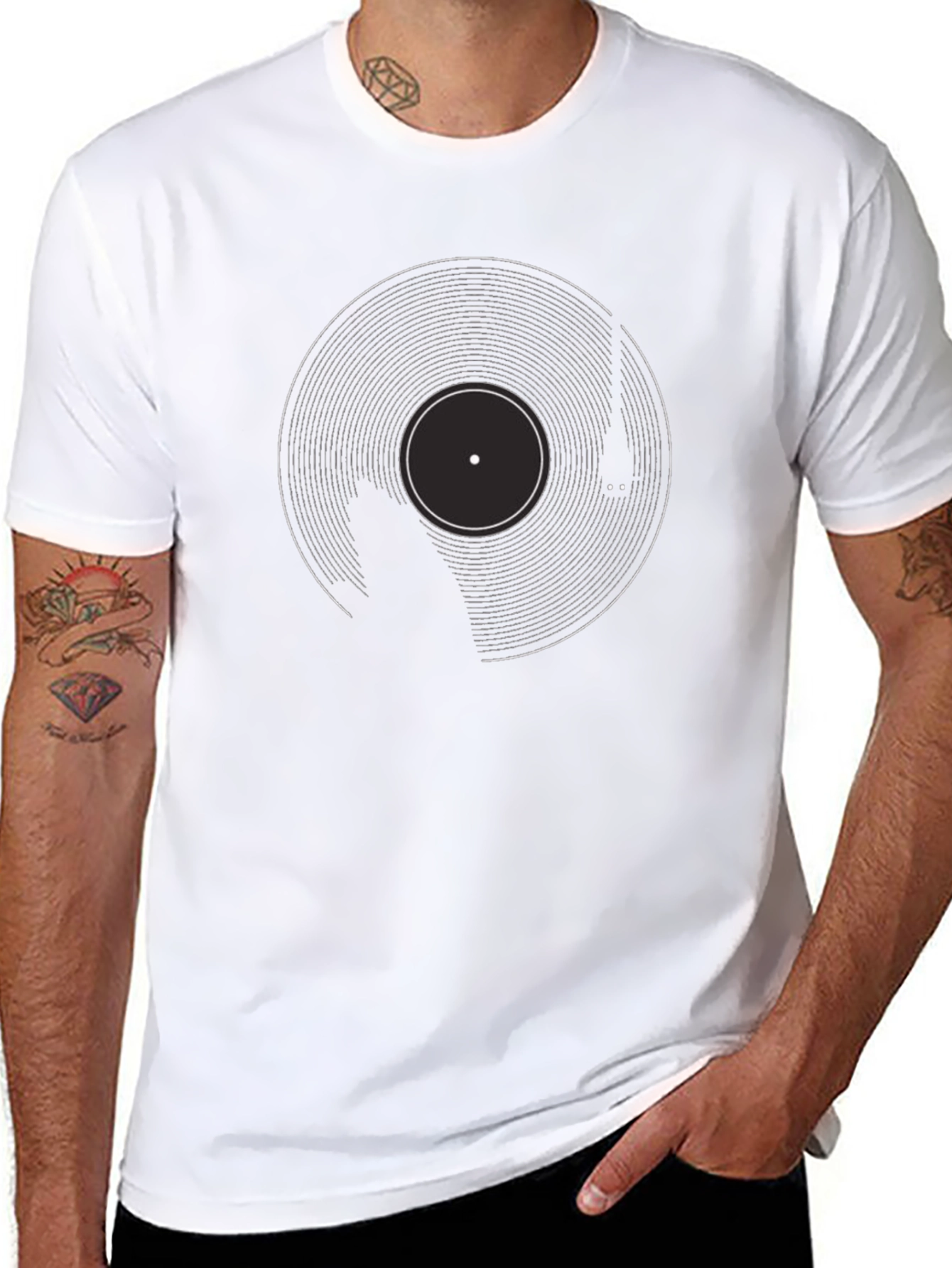 Black Retro Vinyl Record Graphic Tee - Black Cotton Blend view 8