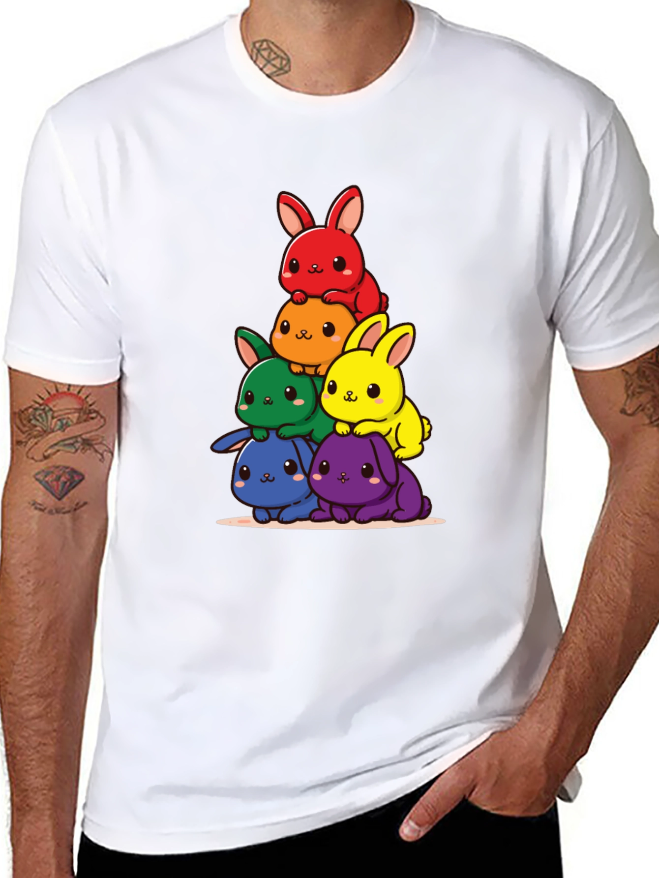 Black Rainbow Bunny Stack T-Shirt view 8