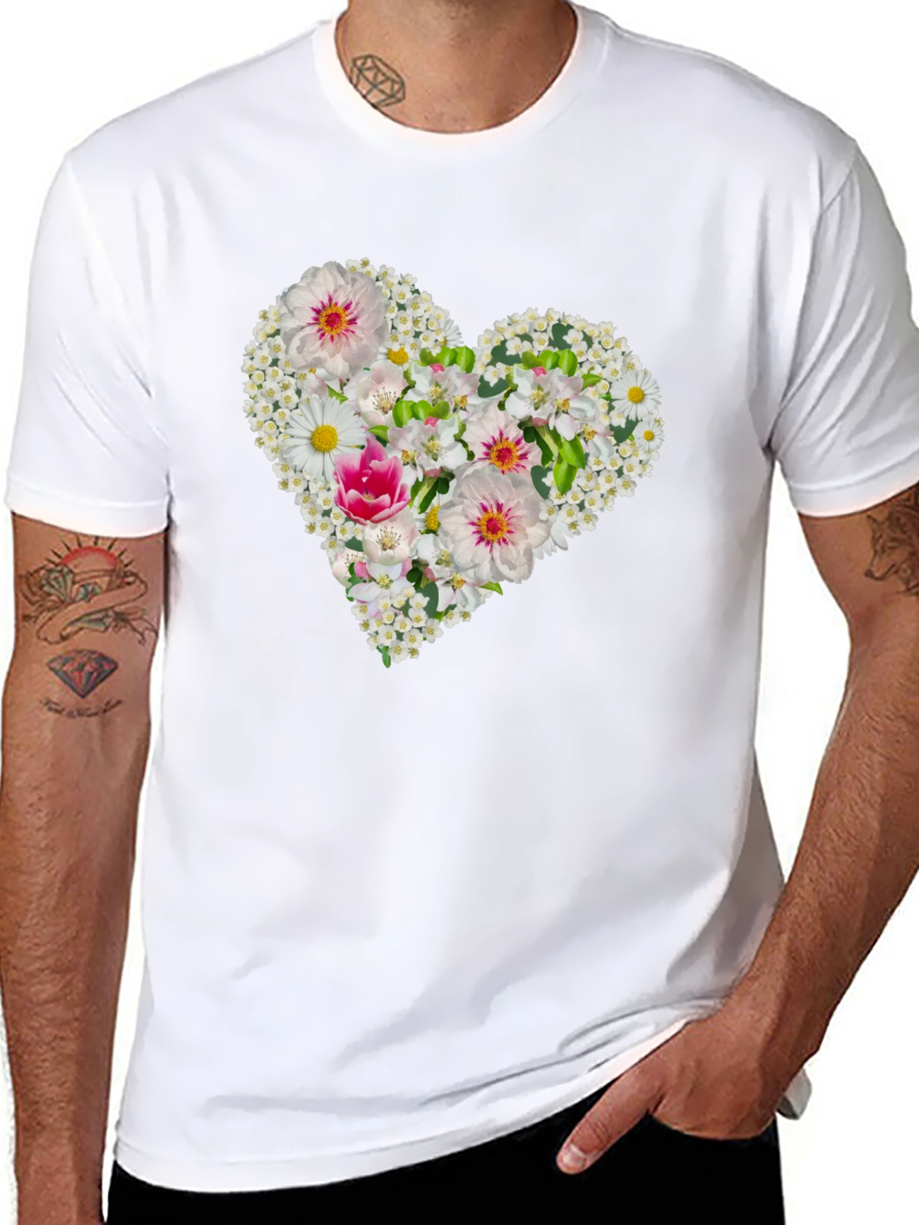 Black Floral Heart Tee - Black Cotton Graphic T-Shirt view 8