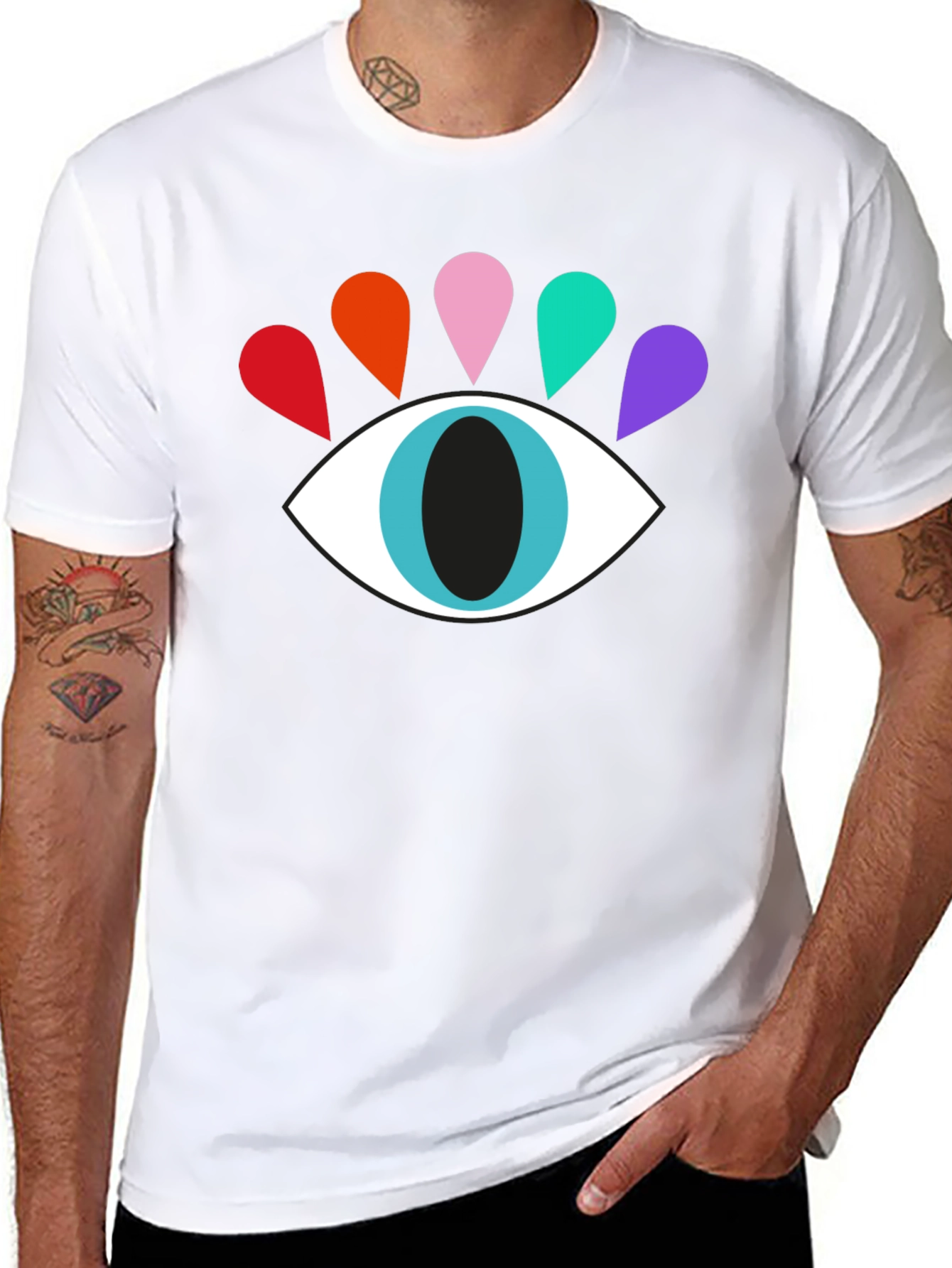 Black Colorful Eye Graphic Tee - Modern Casual Style view 8