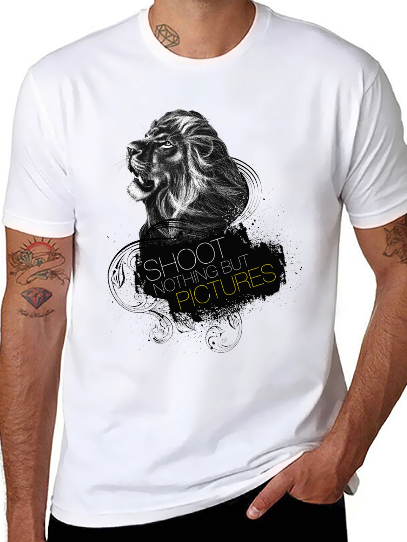 Black Lion Graphic Print Black T-Shirt - "Shoot Nothing But Pictures" view 8