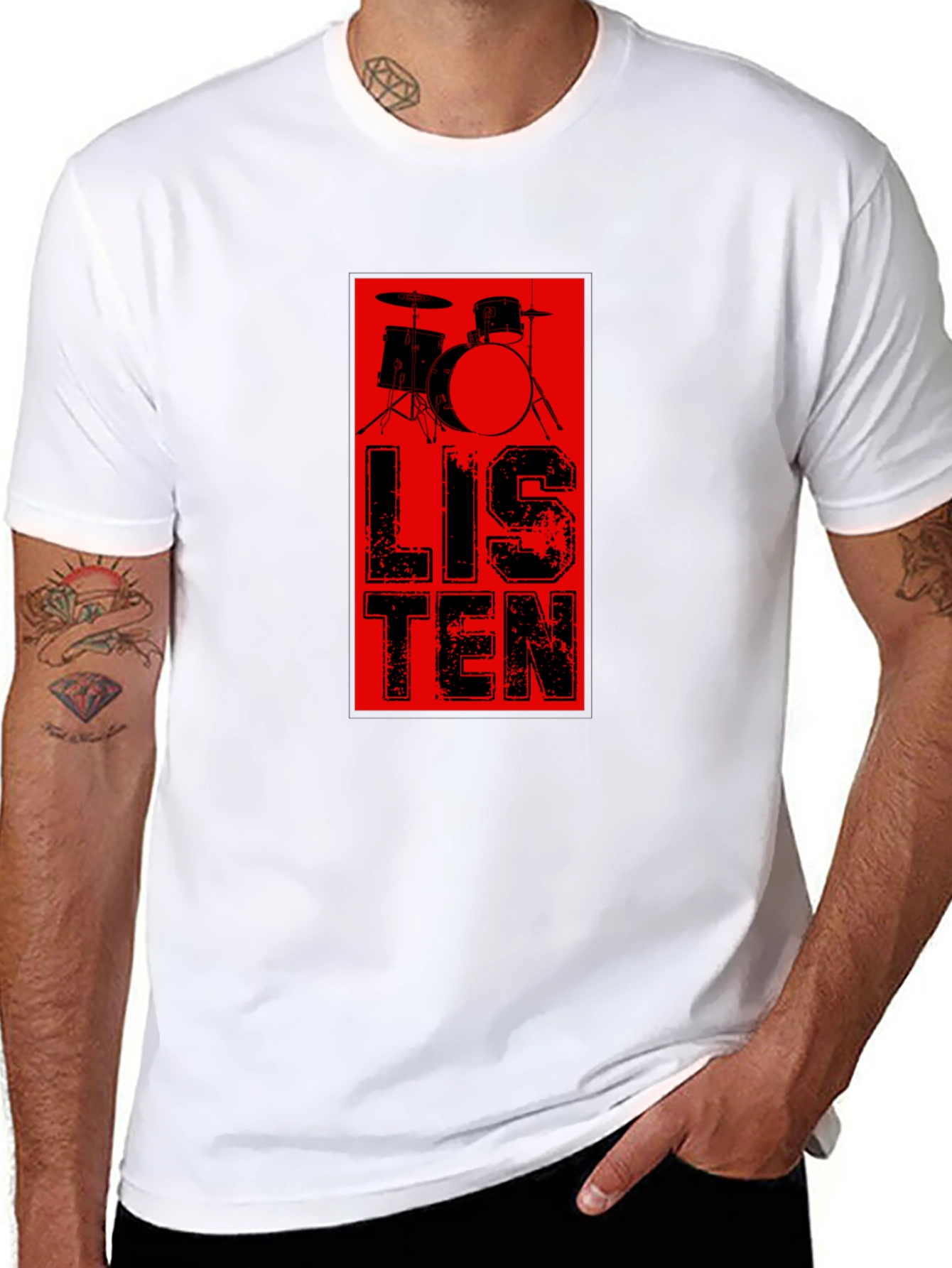 Black Listen Drum T-Shirt view 8