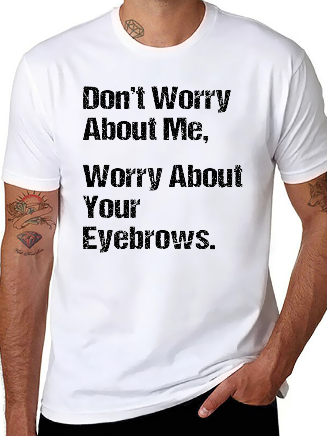 Black Humorous Slogan T-Shirt: Worry About Your Eyebrows view 8