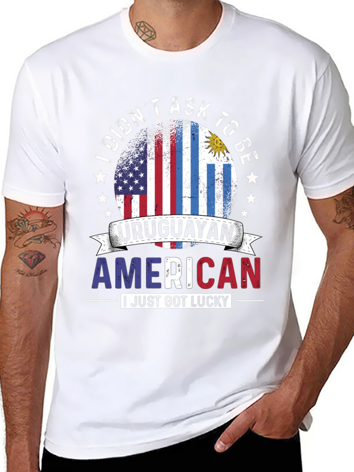 Black Uruguayan American Pride T-Shirt view 8