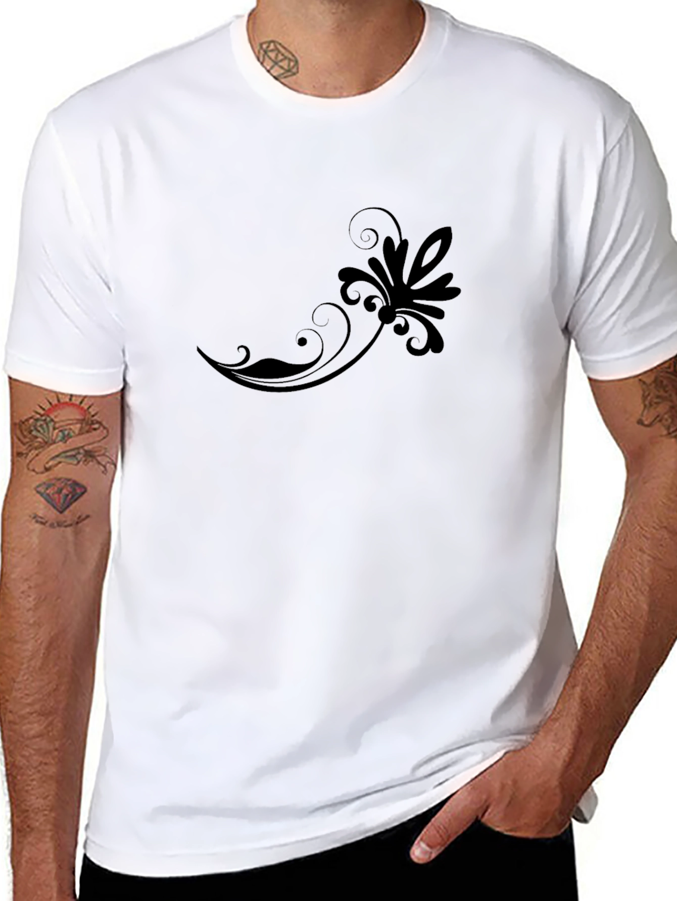 Elegant Black Floral Swirl T-Shirt - 8