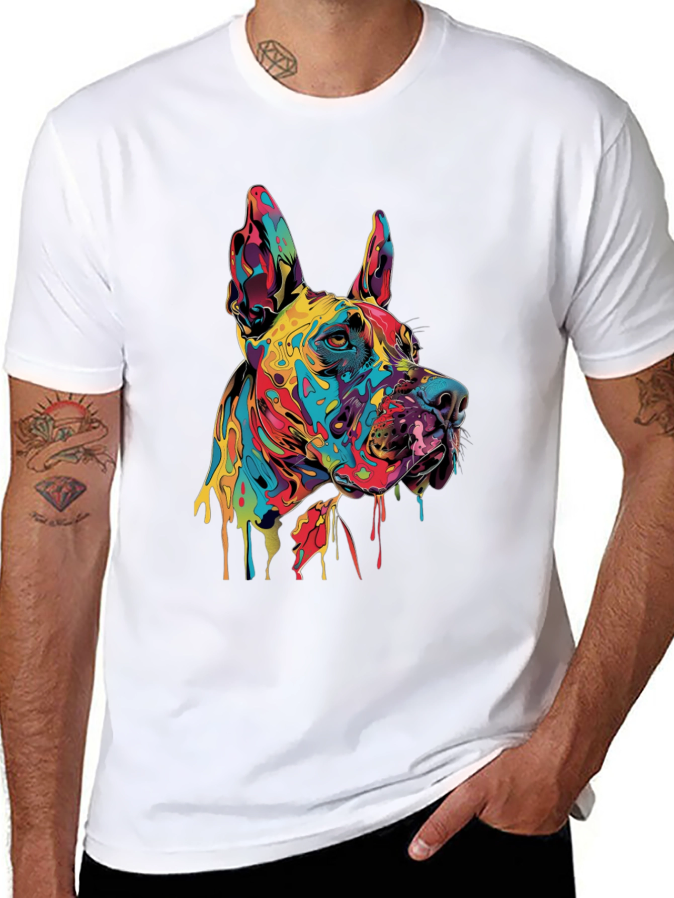 Black Colorful Dog Graphic Tee - Modern Art T-Shirt view 8