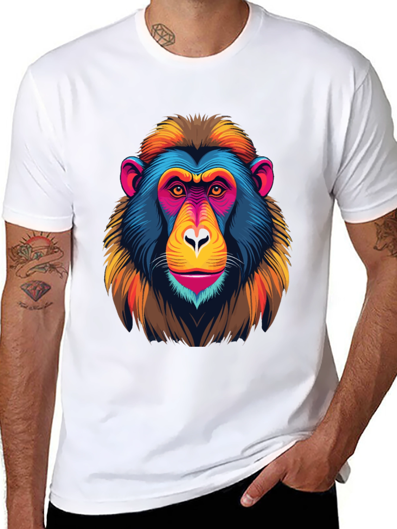 Black Colorful Monkey Graphic Tee - Funky Animal Print view 8