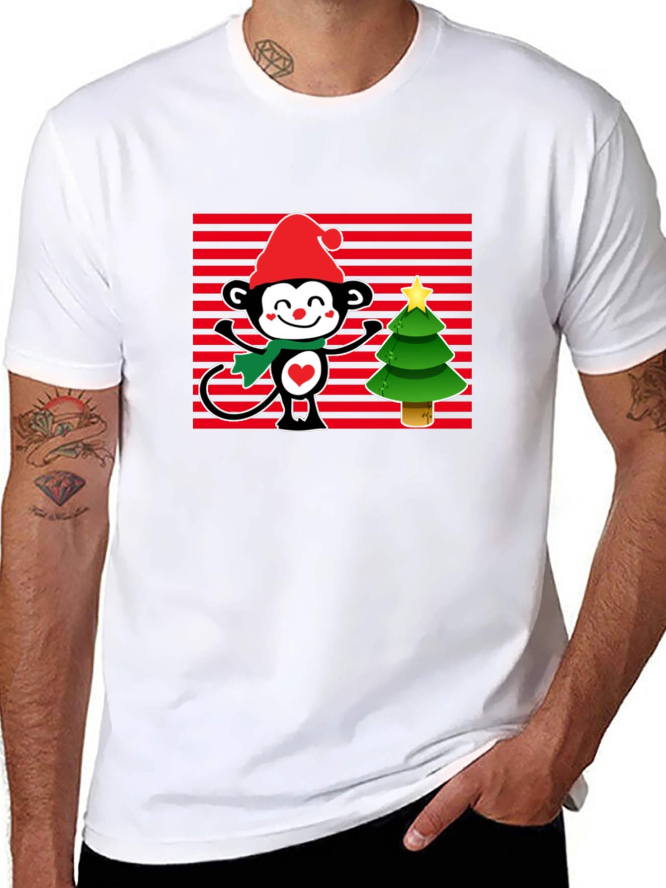 Black Festive Monkey Christmas T-Shirt view 8
