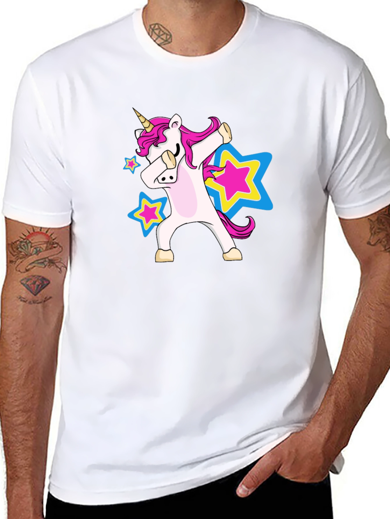 Black Dabbing Unicorn Star Black T-Shirt view 8
