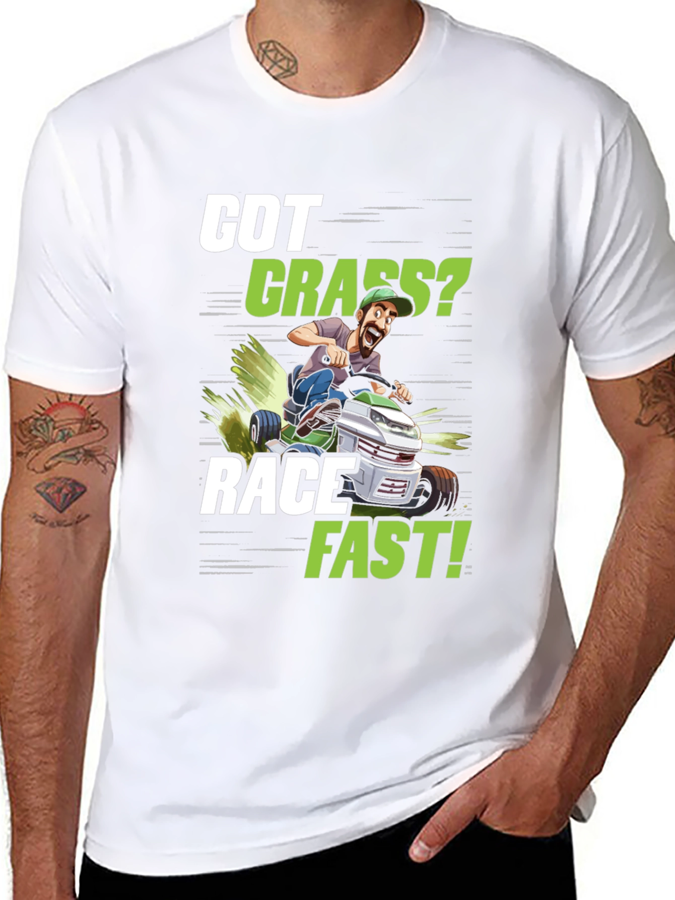 Black Got Grass? Funny Lawn Mower Racing T-Shirt view 8