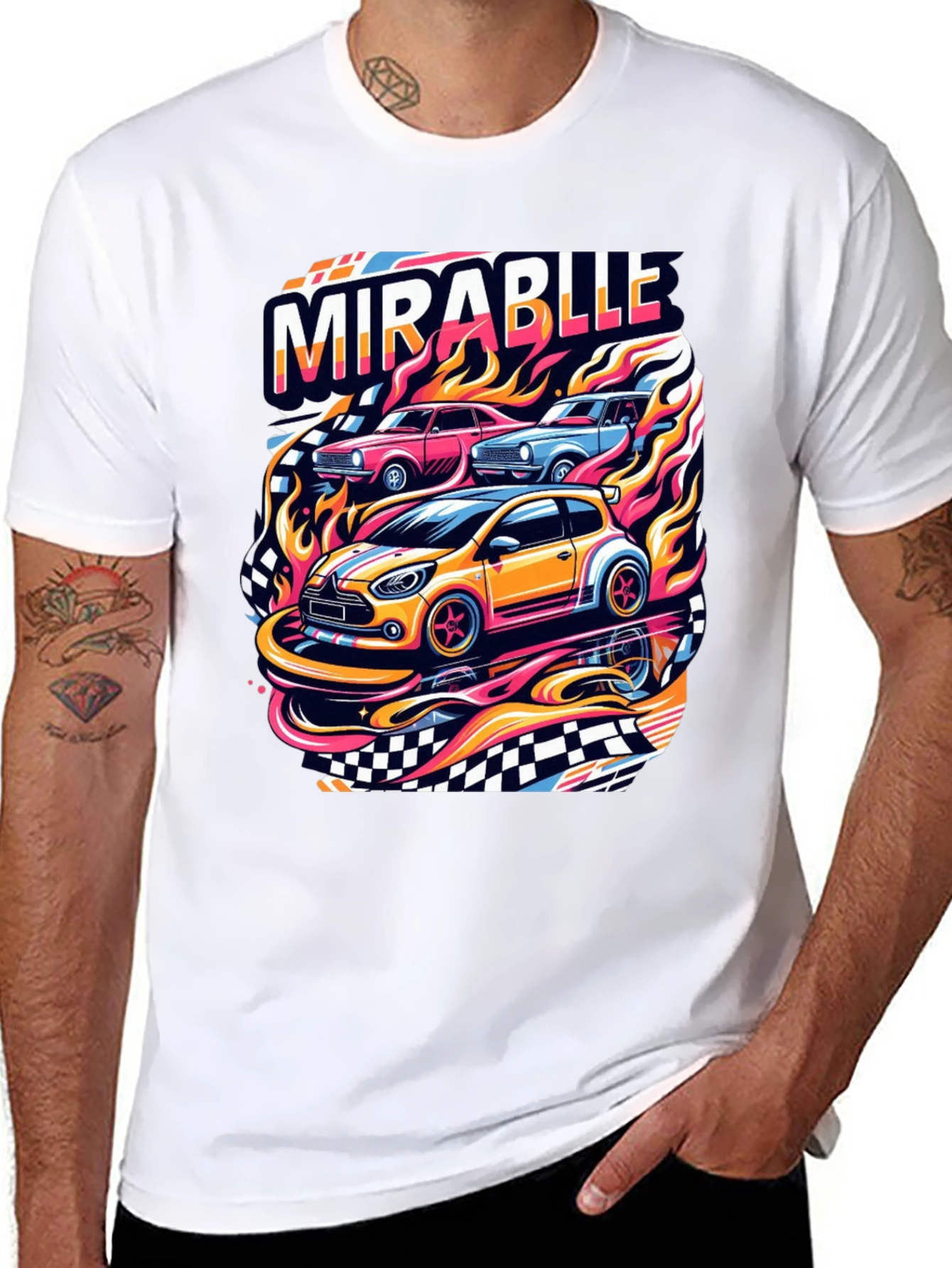 Black Mirablle Cars Graphic T-Shirt - Retro Racing Style view 8