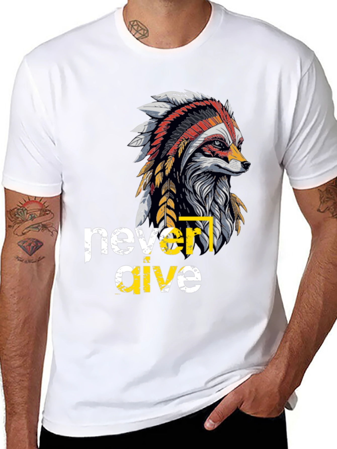 Black Native American Fox Graphic T-Shirt view 8