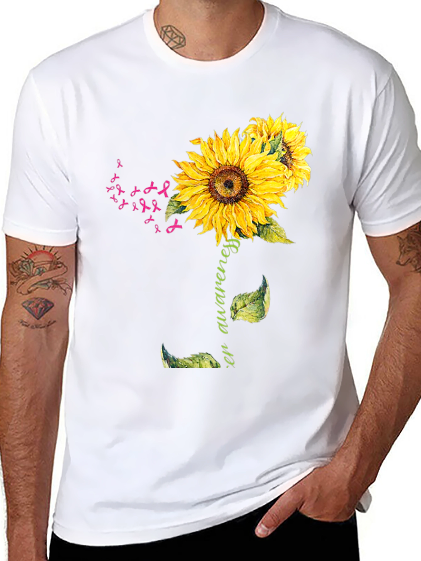Black Sunflower Breast Cancer Awareness T-Shirt view 8