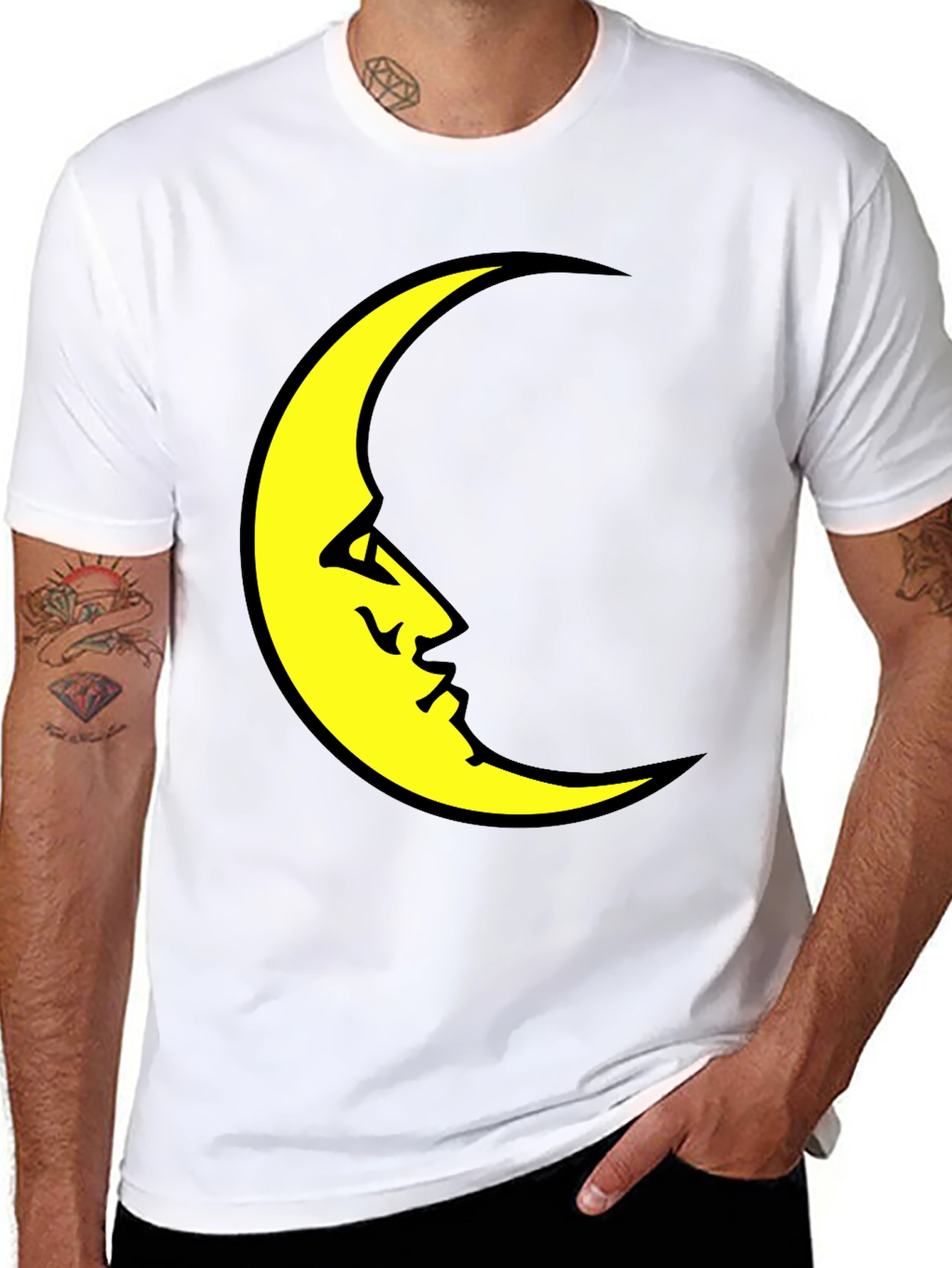 Black Crescent Moon Face Black T-Shirt view 8