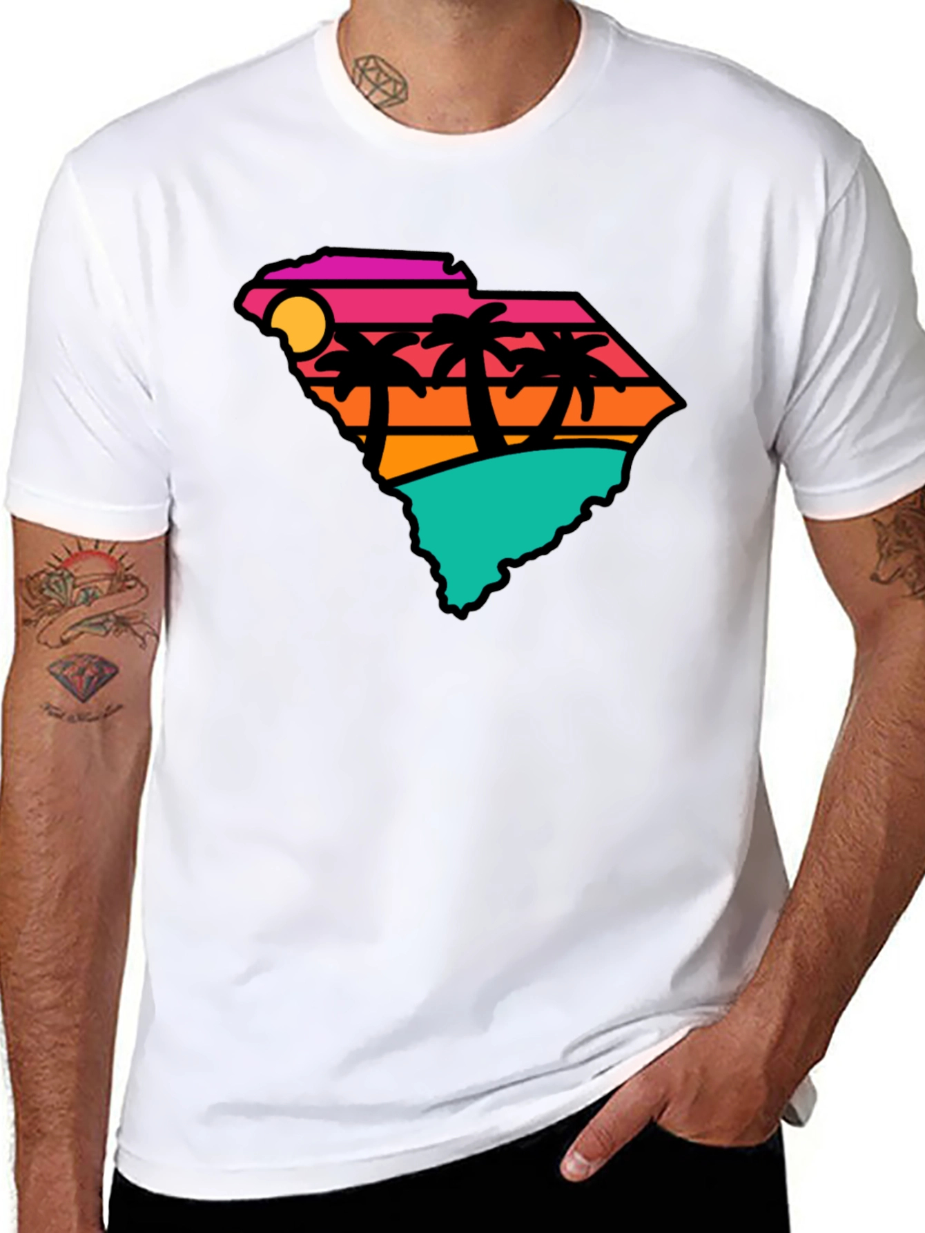 Black South Carolina Retro Beach T-Shirt view 8