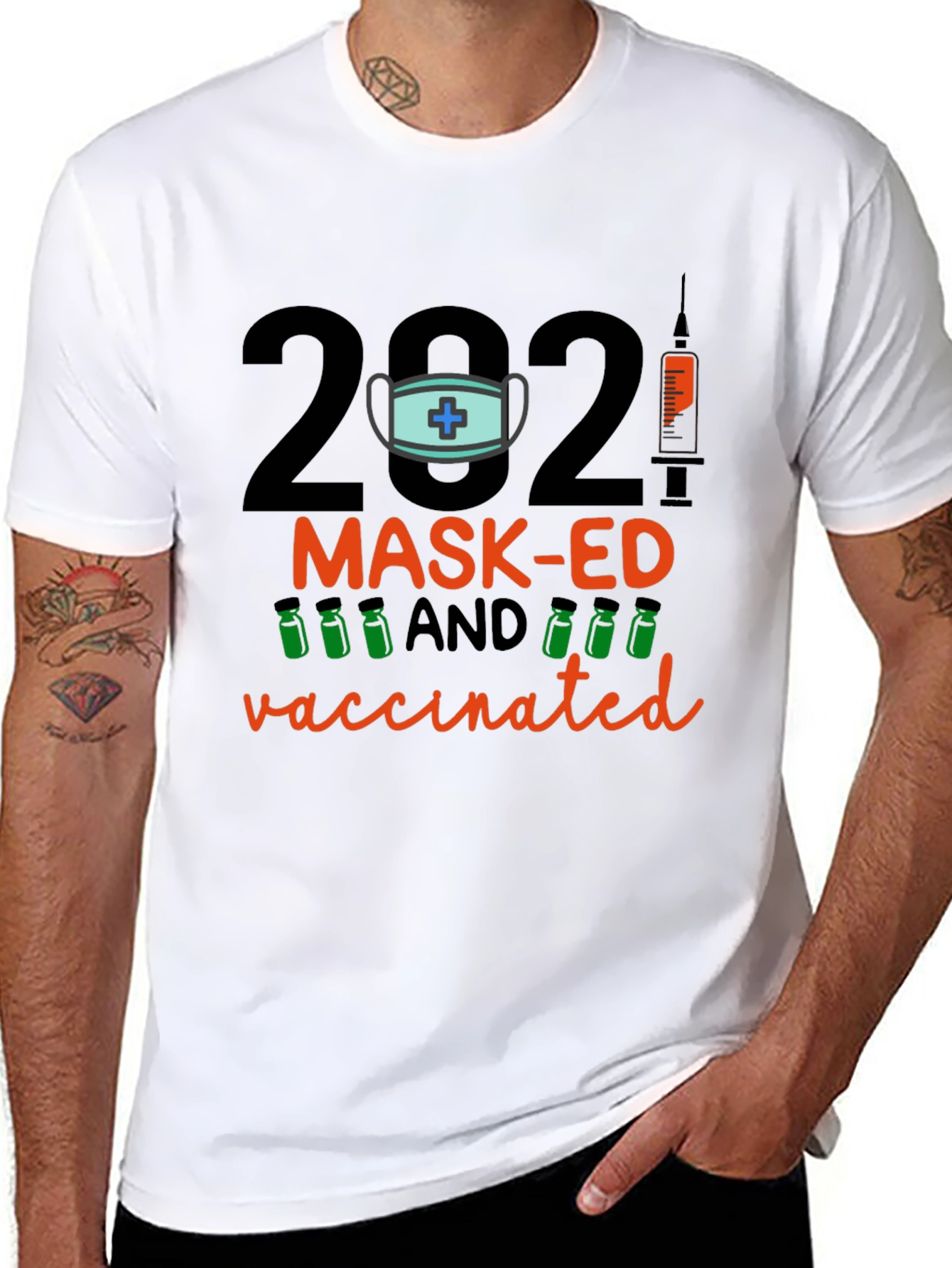 Black 2021 Mask-Ed and Vaccinated Graphic T-Shirt view 8