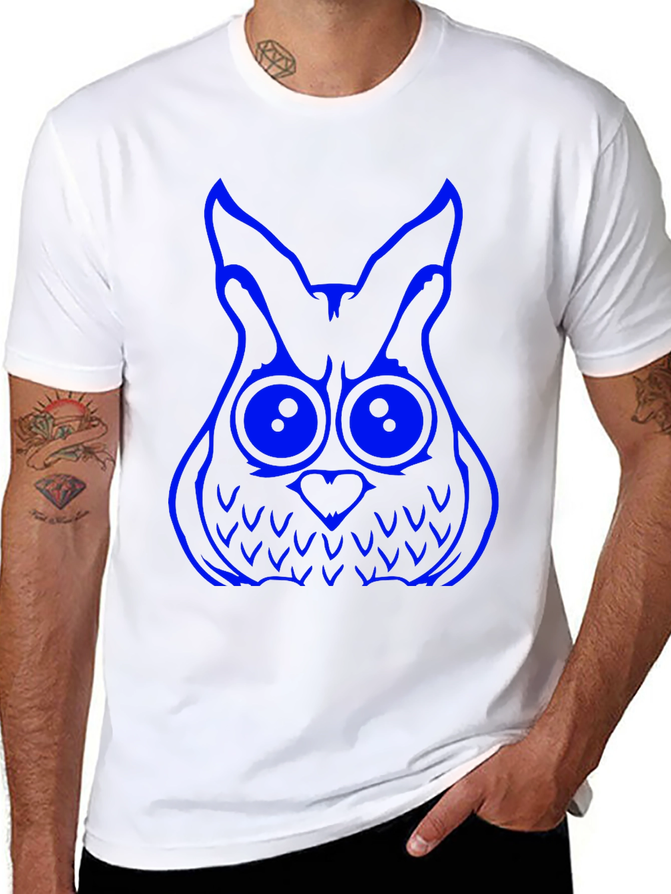 Black Cool Owl Graphic Tee - Black Cotton T-Shirt view 8