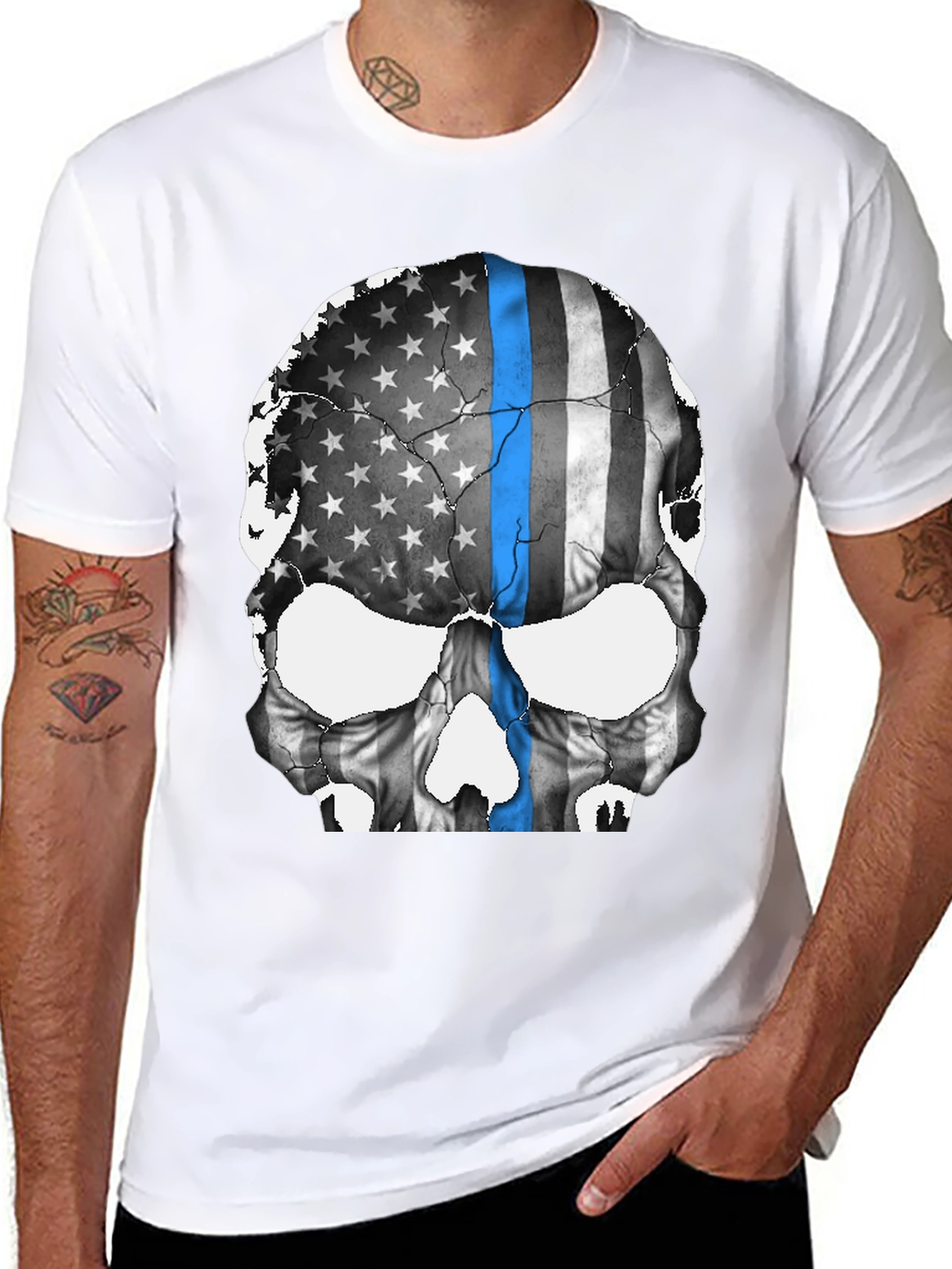 Black Skull Flag Graphic Tee - Thin Blue Line Support view 8