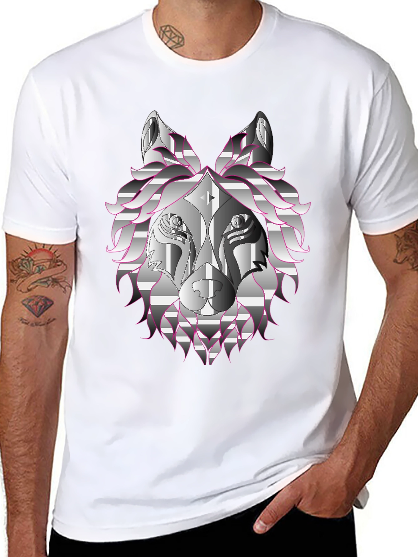 Black Geometric Wolf Graphic Tee - Black view 8