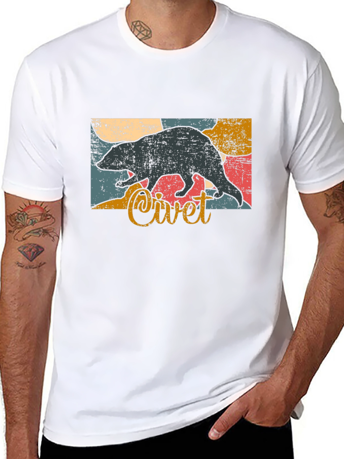 Black Vintage Civet Graphic T-Shirt - Retro Animal Tee view 8