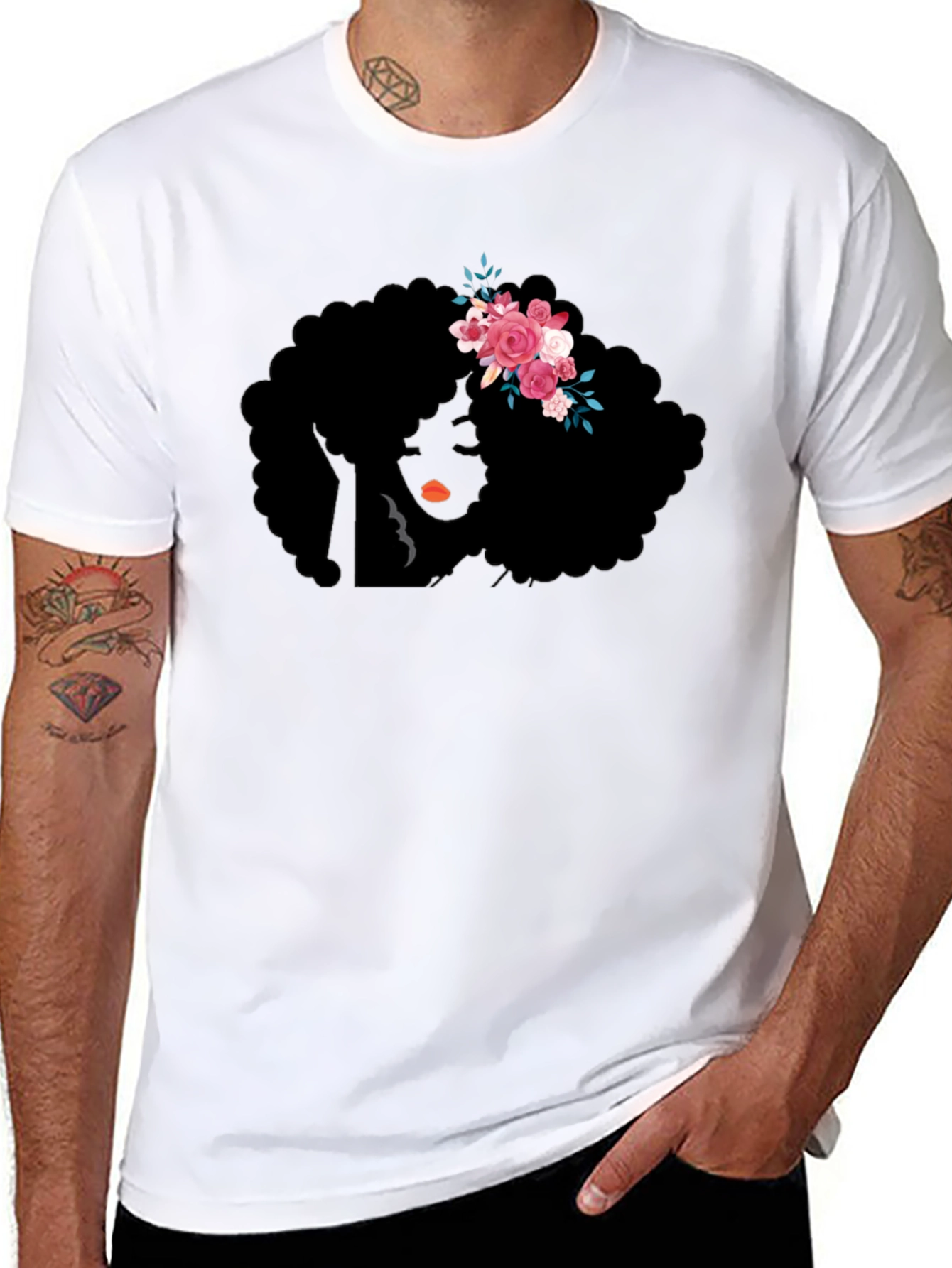 Black Afro Woman Flower Crown Graphic Tee view 8