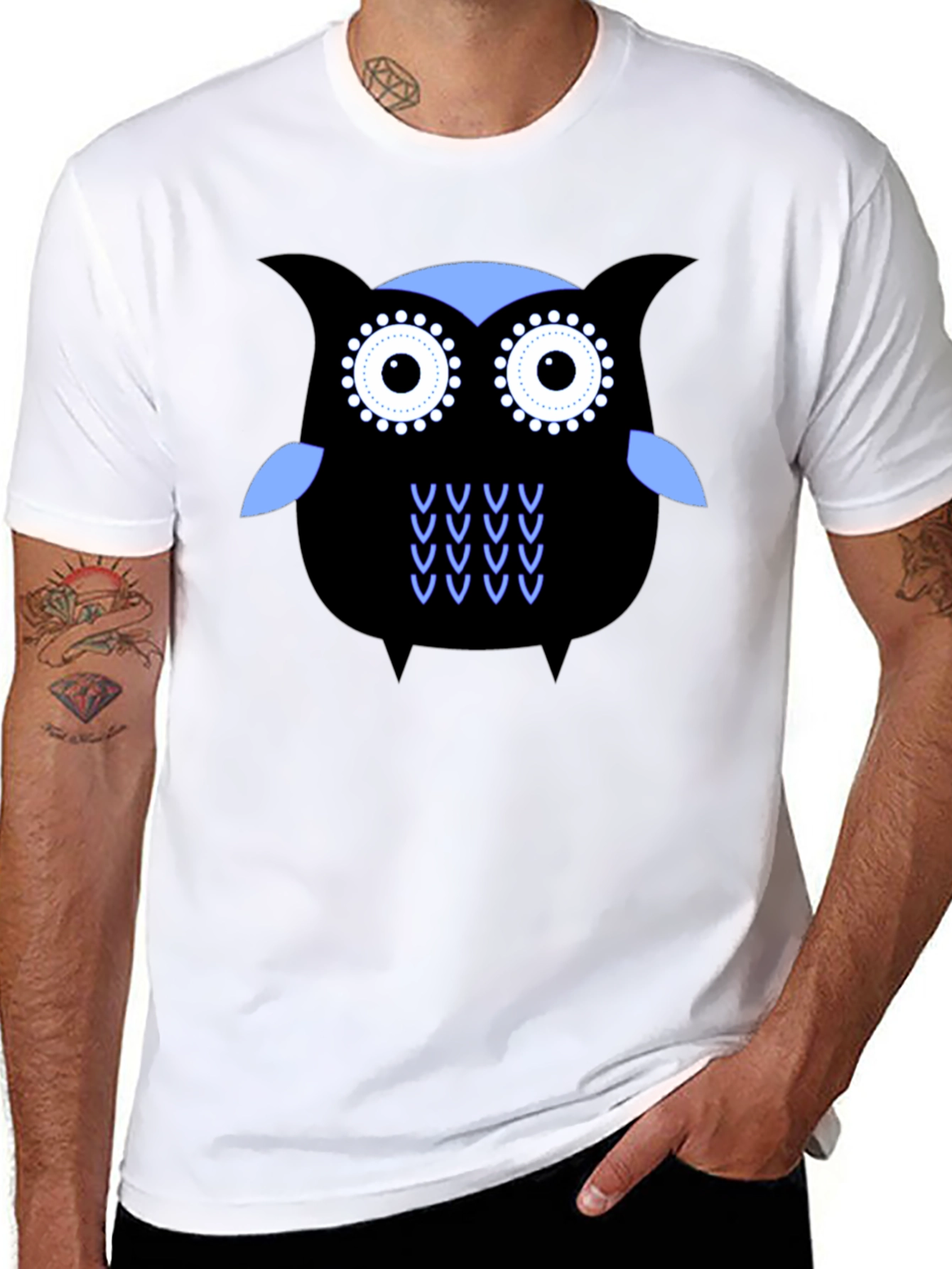 Black Cool Owl Graphic Tee - Black view 8