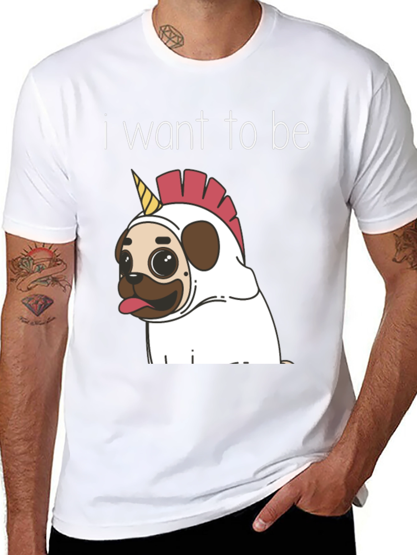 Black Funny Pug Unicorn T-Shirt - I Want To Be view 8