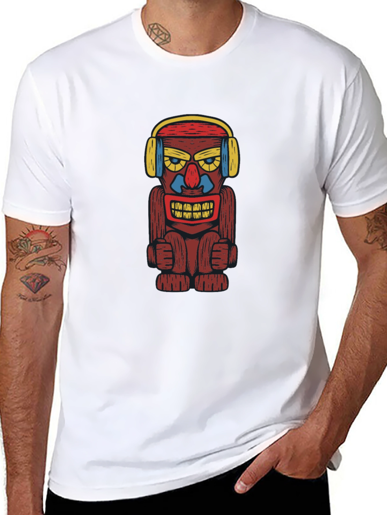Black Groovy Tiki Headphone Graphic Tee view 8