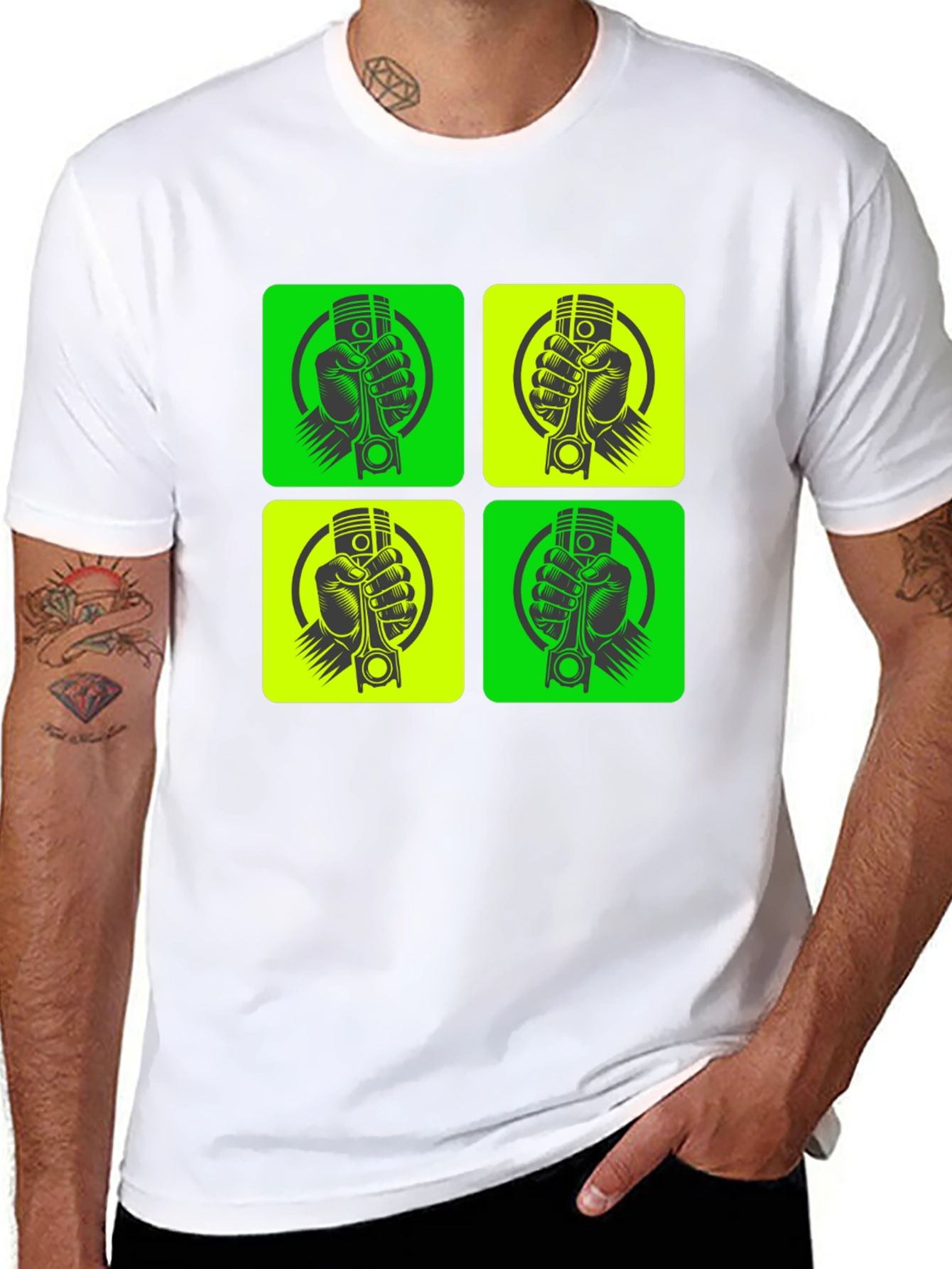 Black Piston Hand Graphic Tee - Black Crew Neck T-Shirt view 8