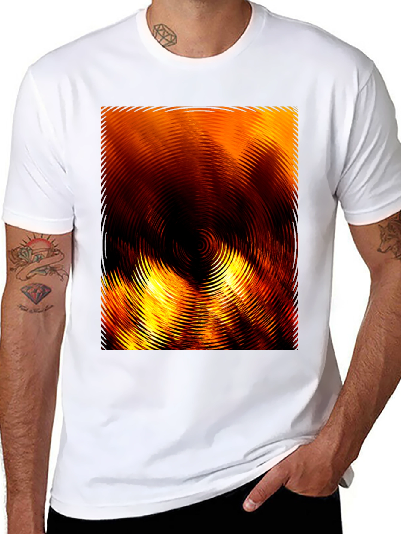 Black Fiery Abstract Ripple Print Black T-Shirt view 8