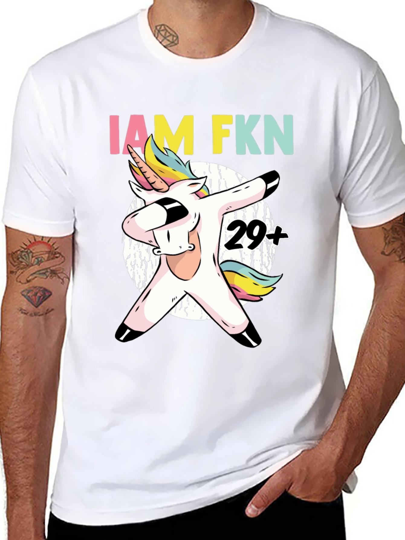 Black IAM FKN 29+ Unicorn Dabbing T-Shirt view 8