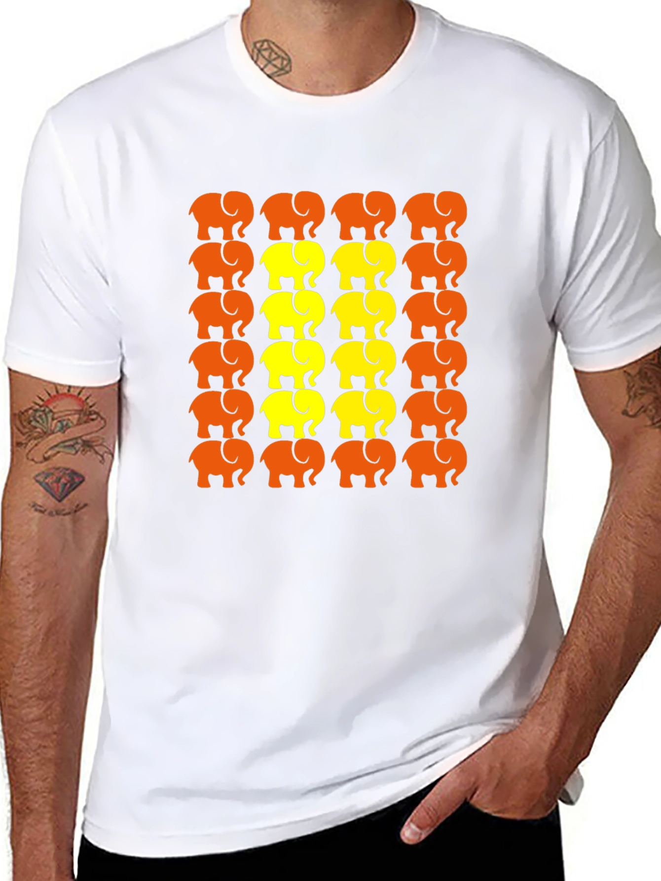 Black Elephant Patterned T-Shirt - Novelty Graphic Tee view 8