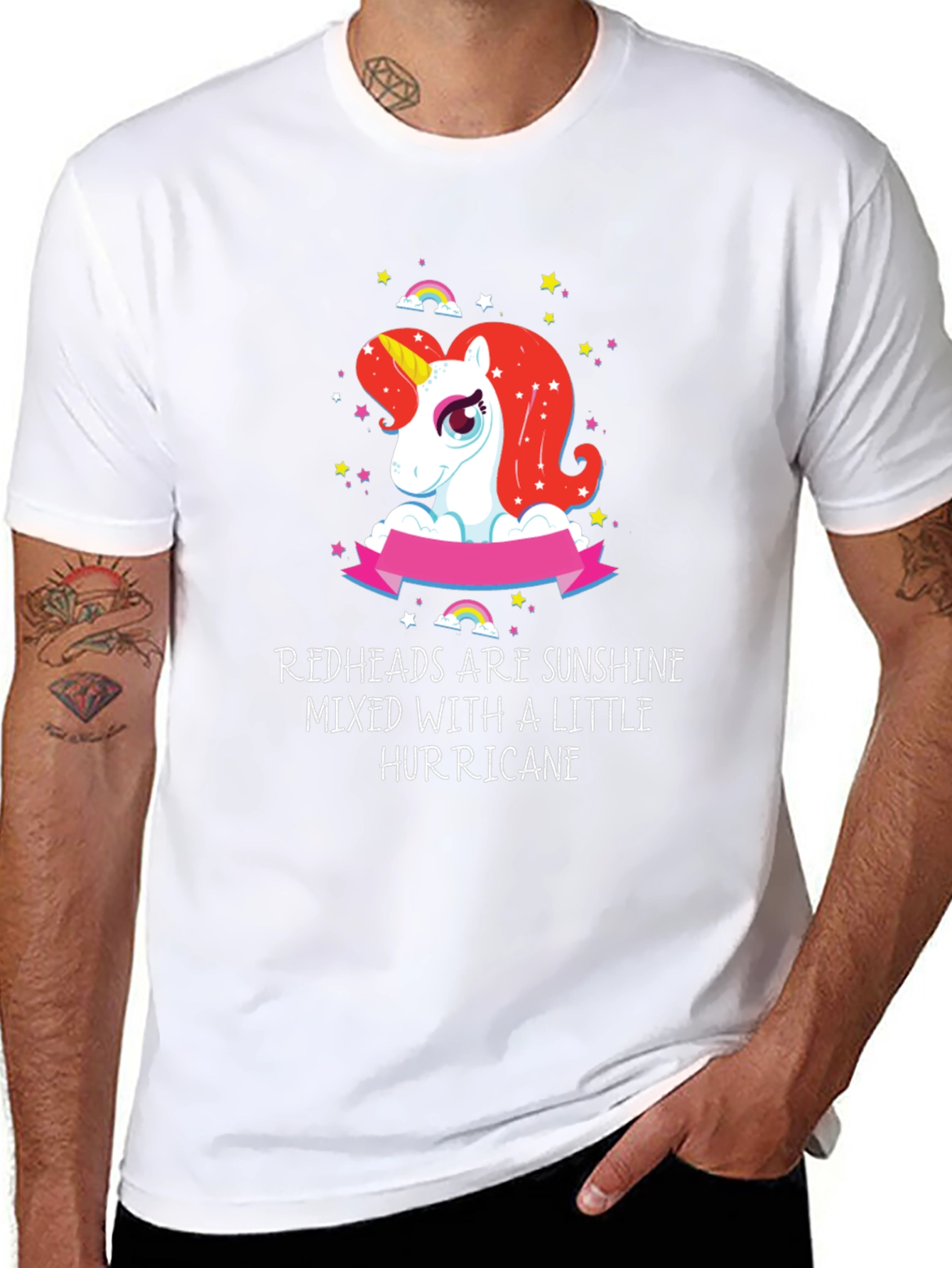 Black Redhead Sunshine Hurricane Unicorn Black T-Shirt view 8