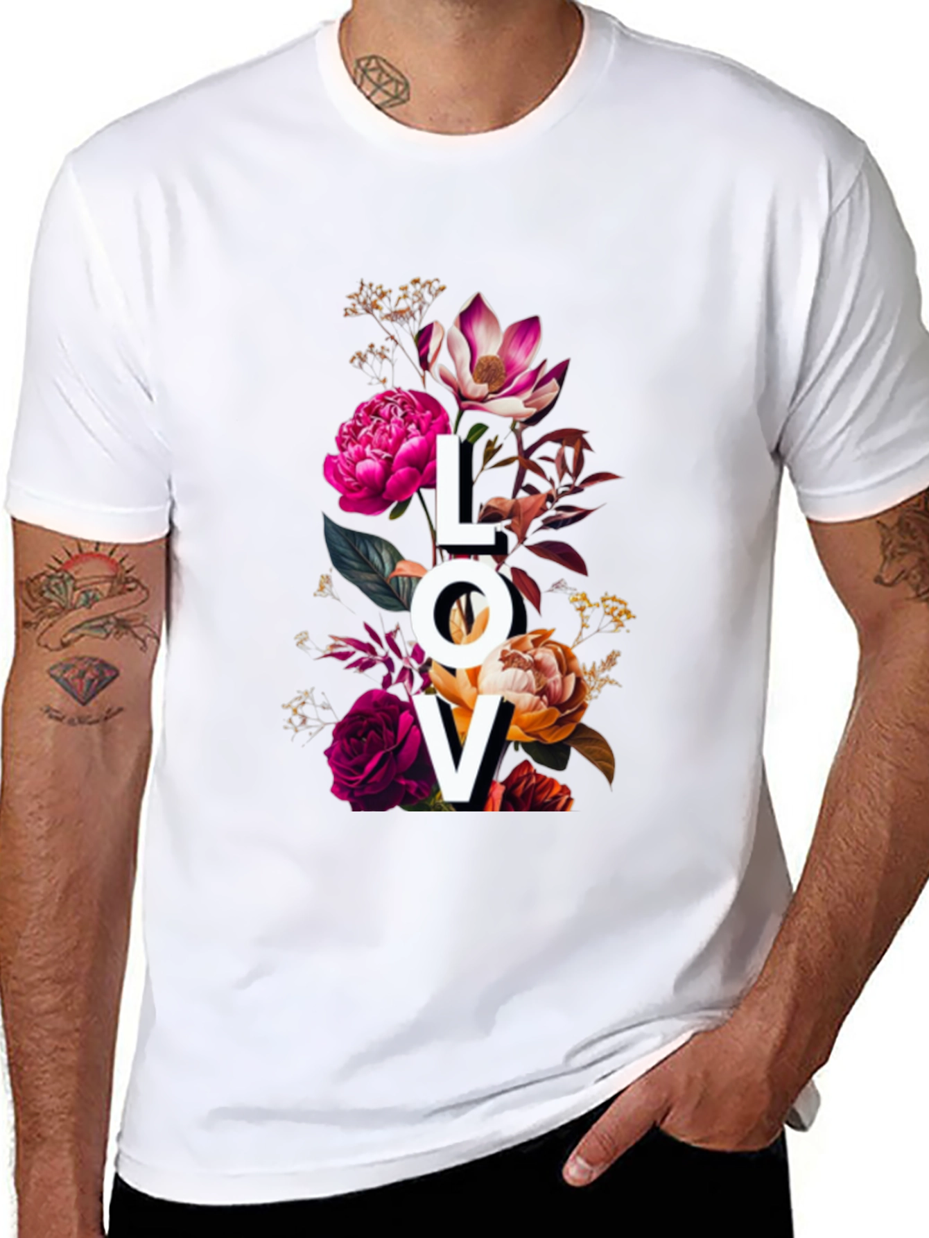 Black Floral LOVE Graphic Print T-Shirt view 8