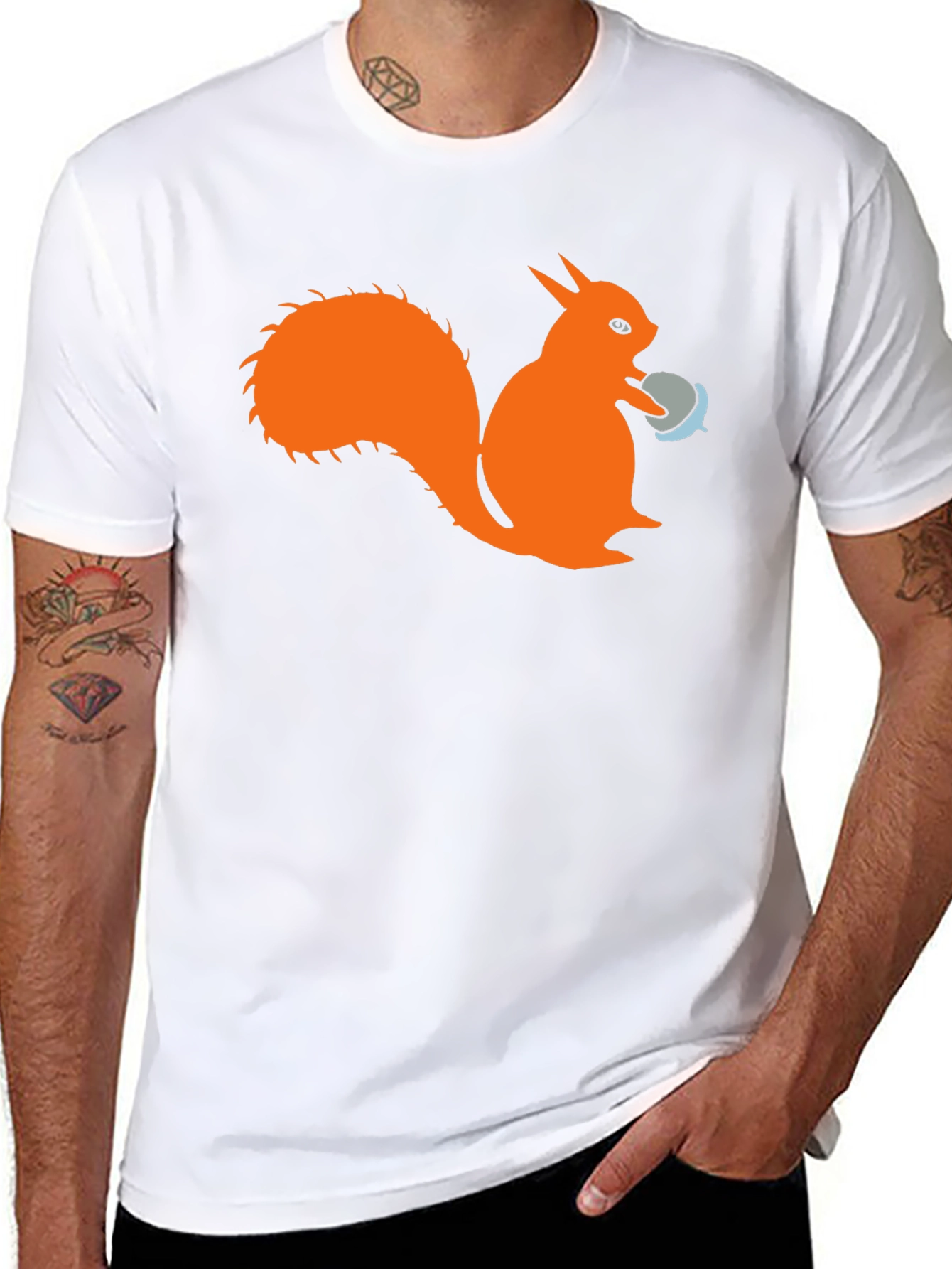 Black Squirrel T-Shirt - Black Cotton Tee with Orange Squirrel Design view 8