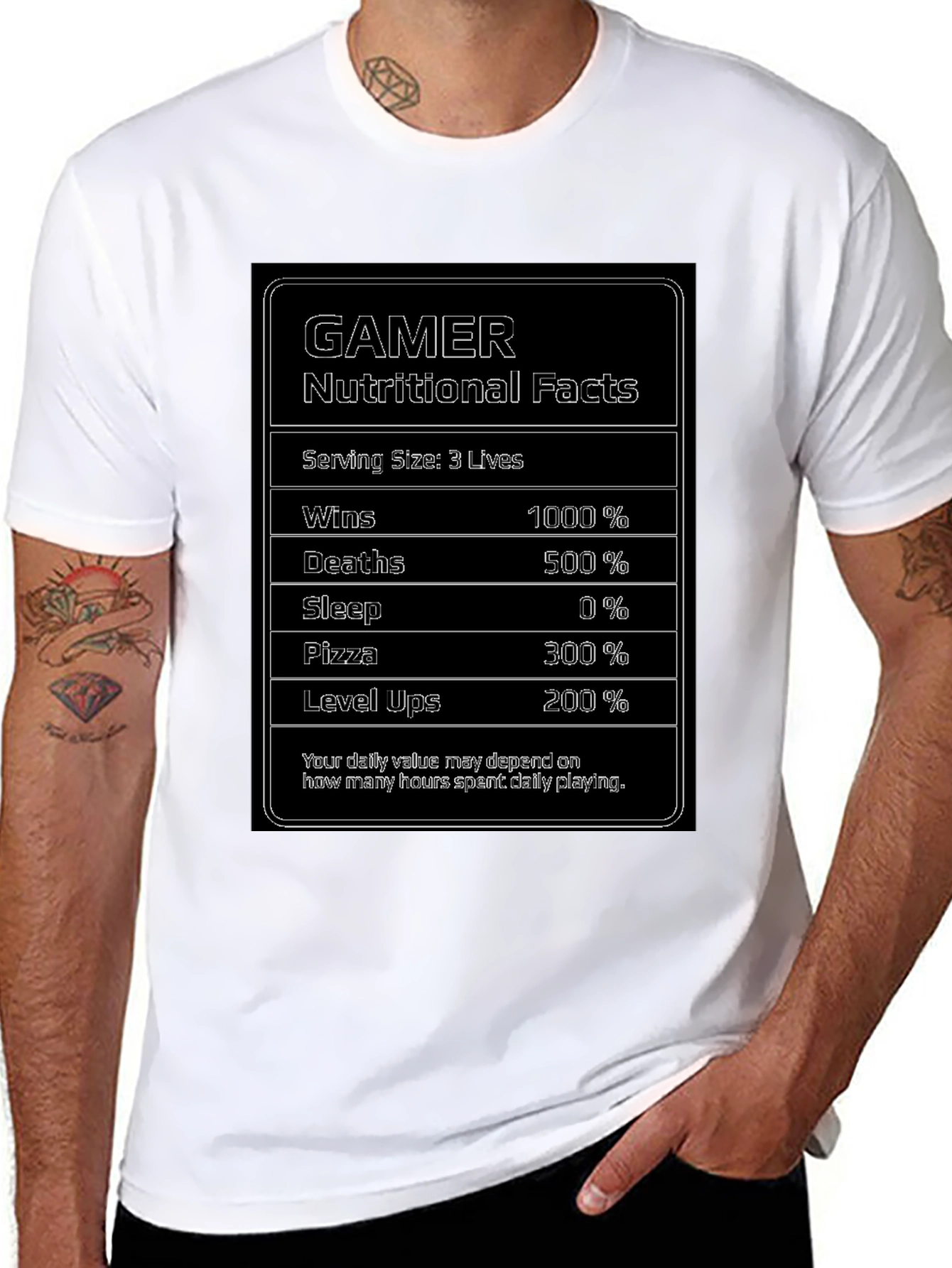 Black Gamer Nutritional Facts Funny T-Shirt view 8