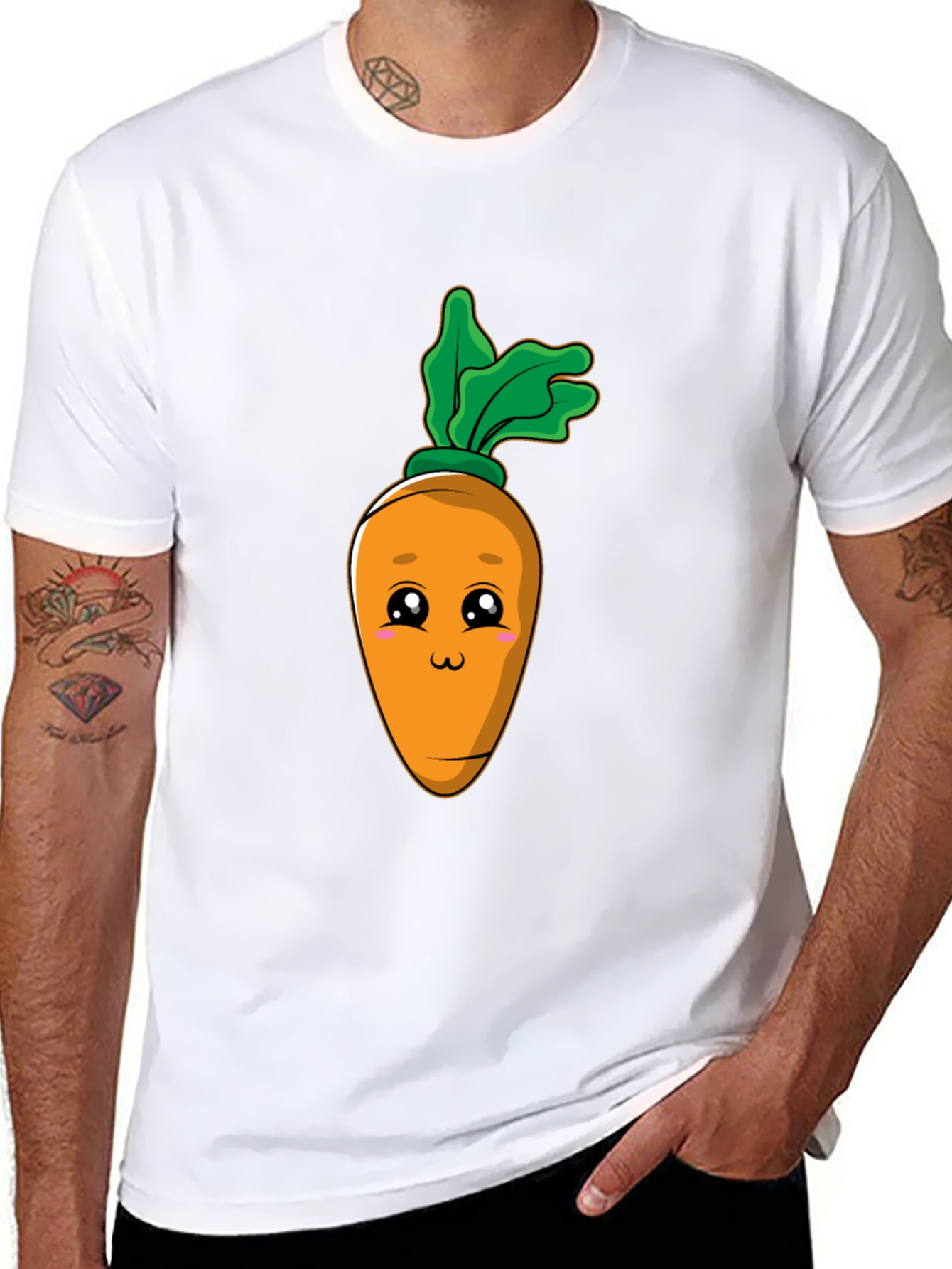 Black Cute Carrot Graphic Tee - Black Cotton Blend T-Shirt view 8