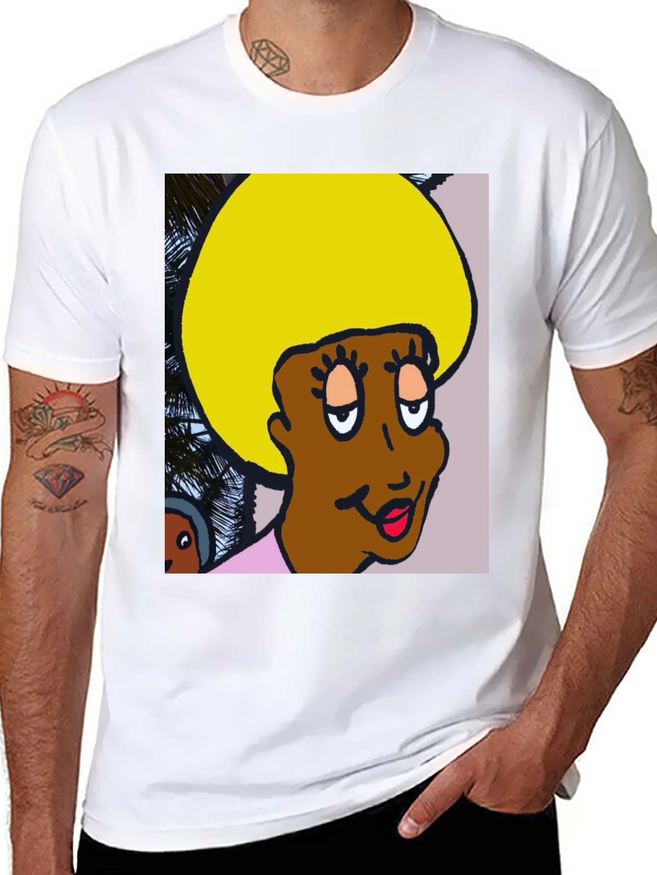 Black Retro Cartoon Afro T-Shirt view 8