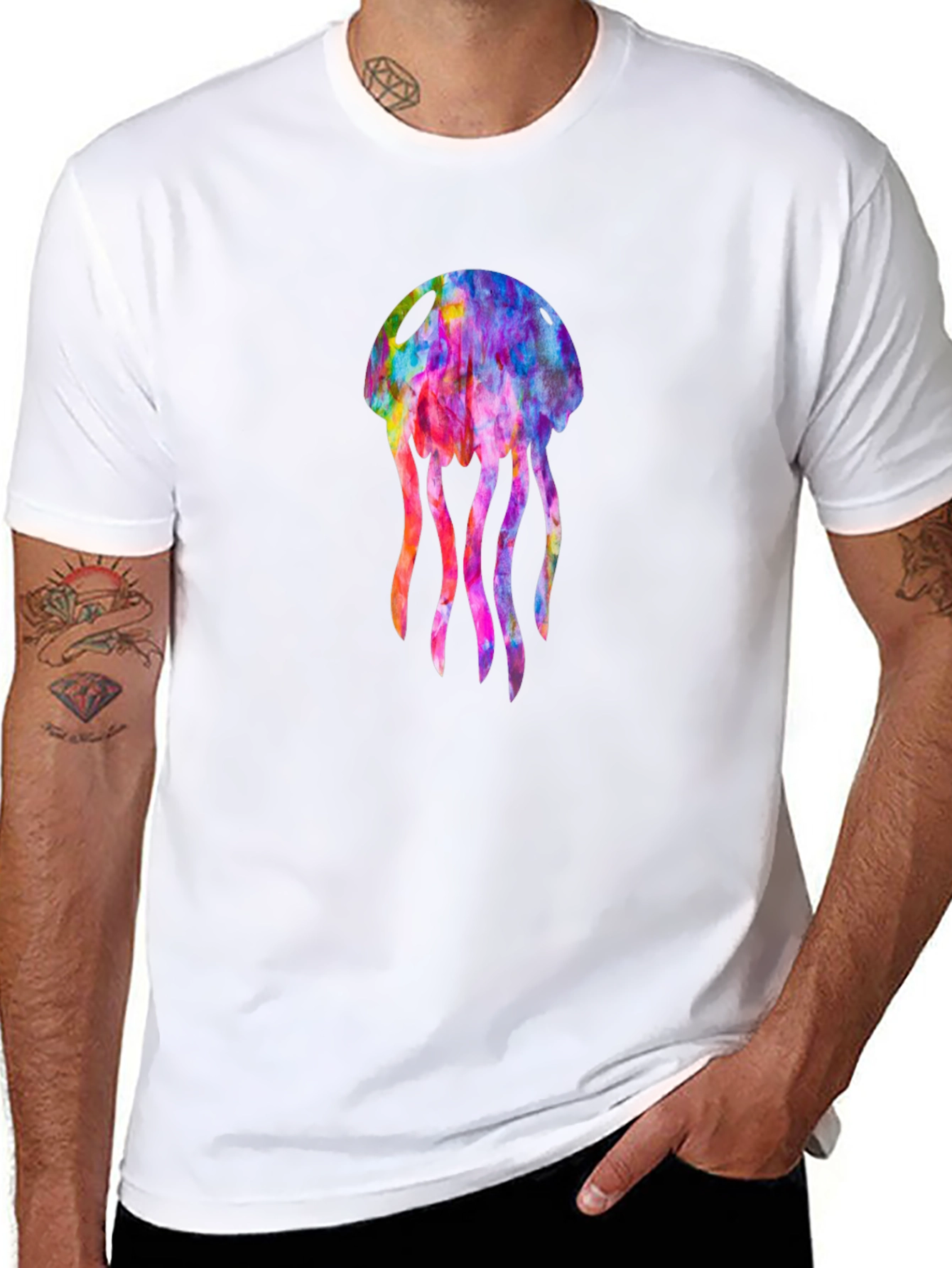 Black Colorful Jellyfish Graphic Black T-Shirt view 8