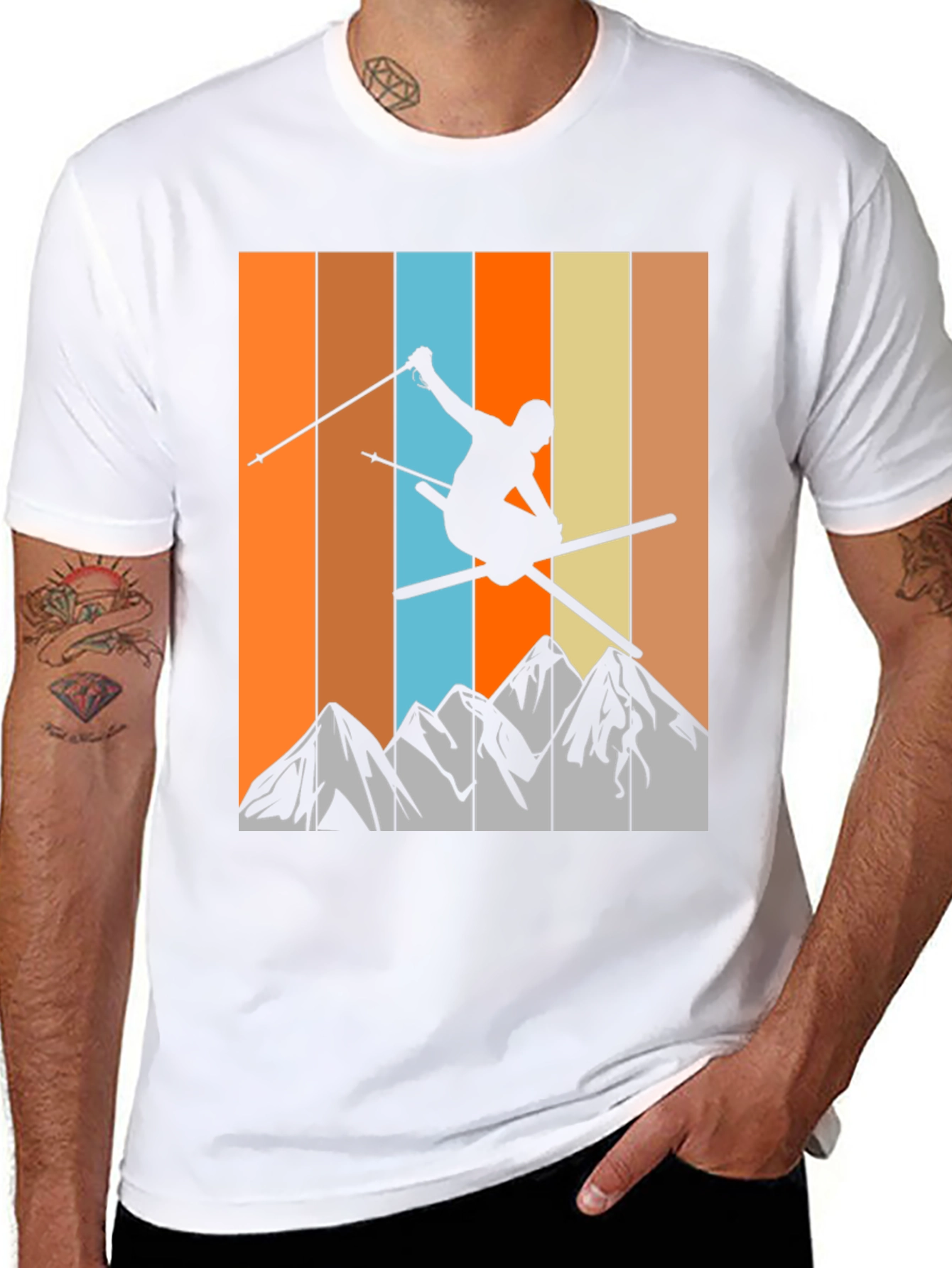 Black Retro Skiing T-Shirt - Mountain Silhouette Tee view 8