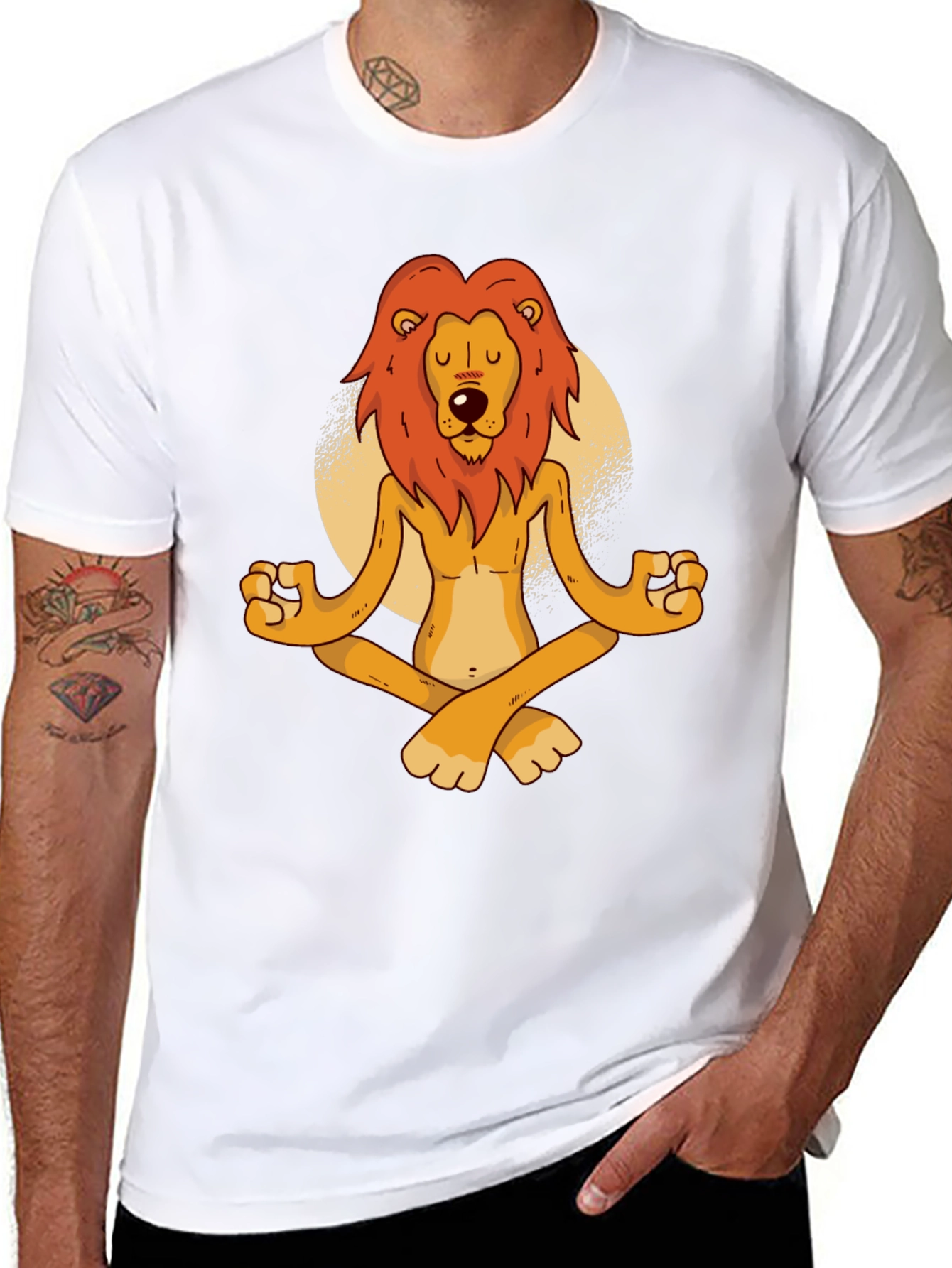Black Meditating Lion Graphic Tee - Relaxed Fit Black T-Shirt view 8