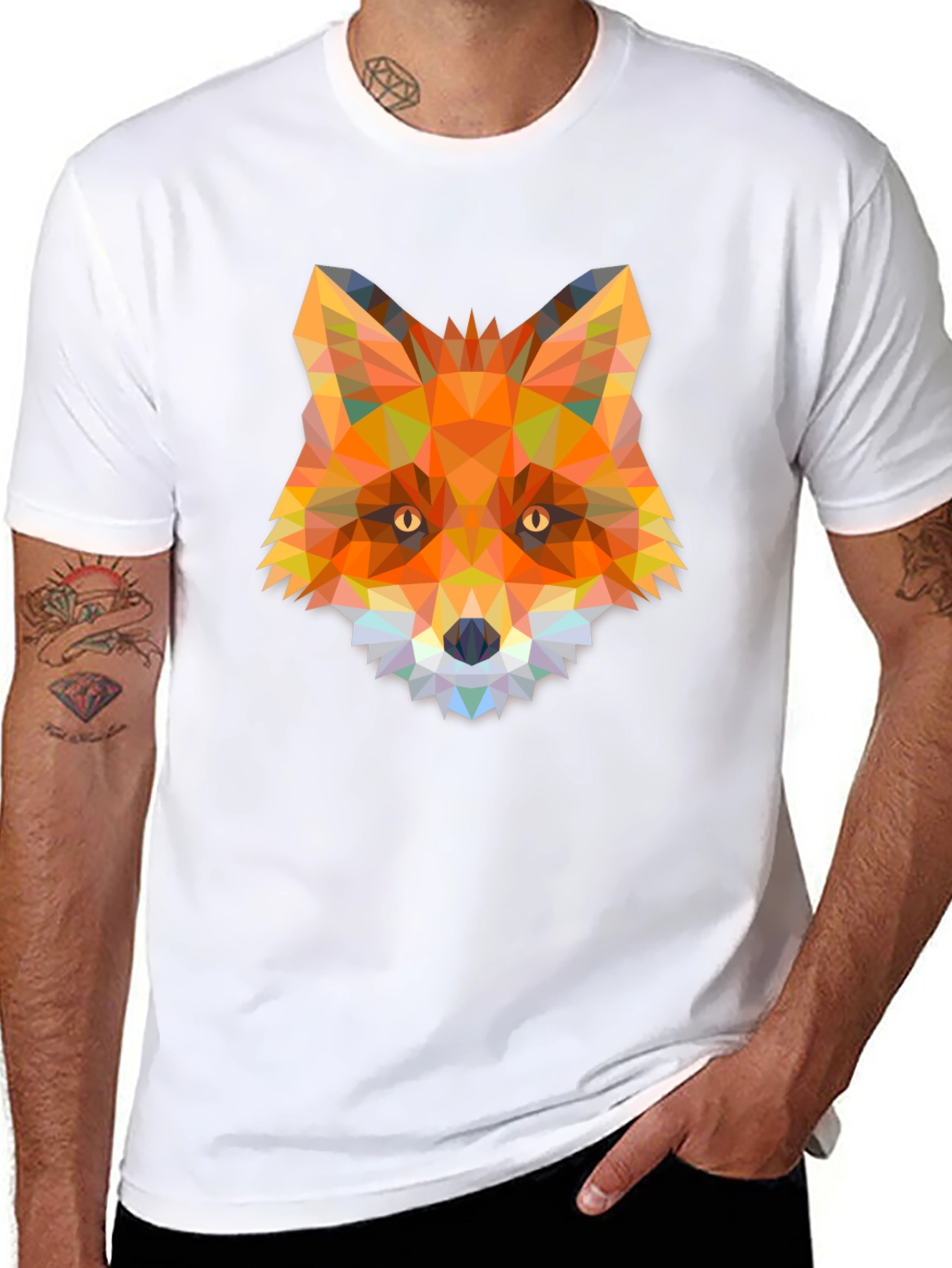 Black Geometric Fox T-Shirt - Modern Animal Design view 8