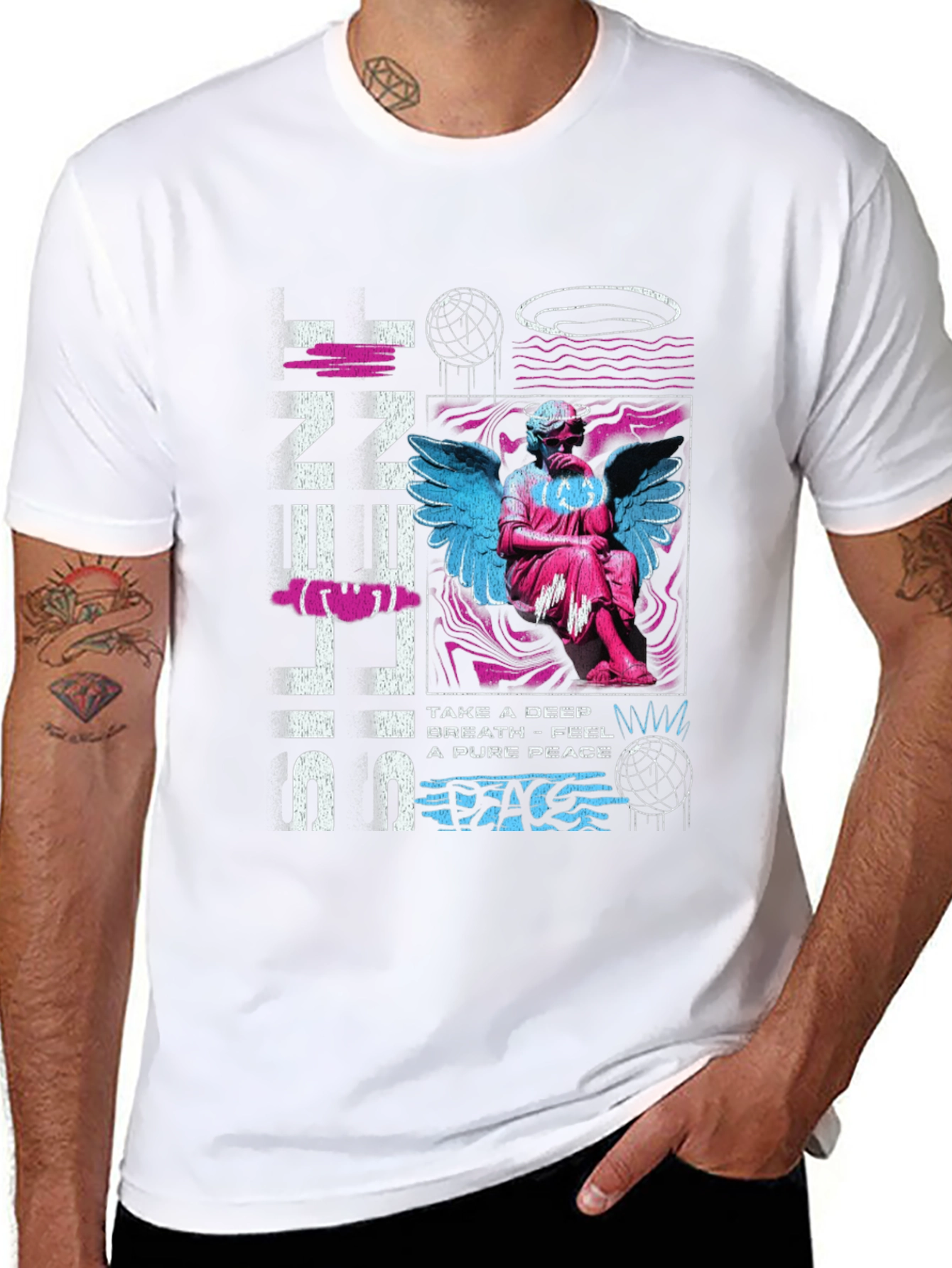 Black Silent Peace T-Shirt: Angel Graphic Tee view 8