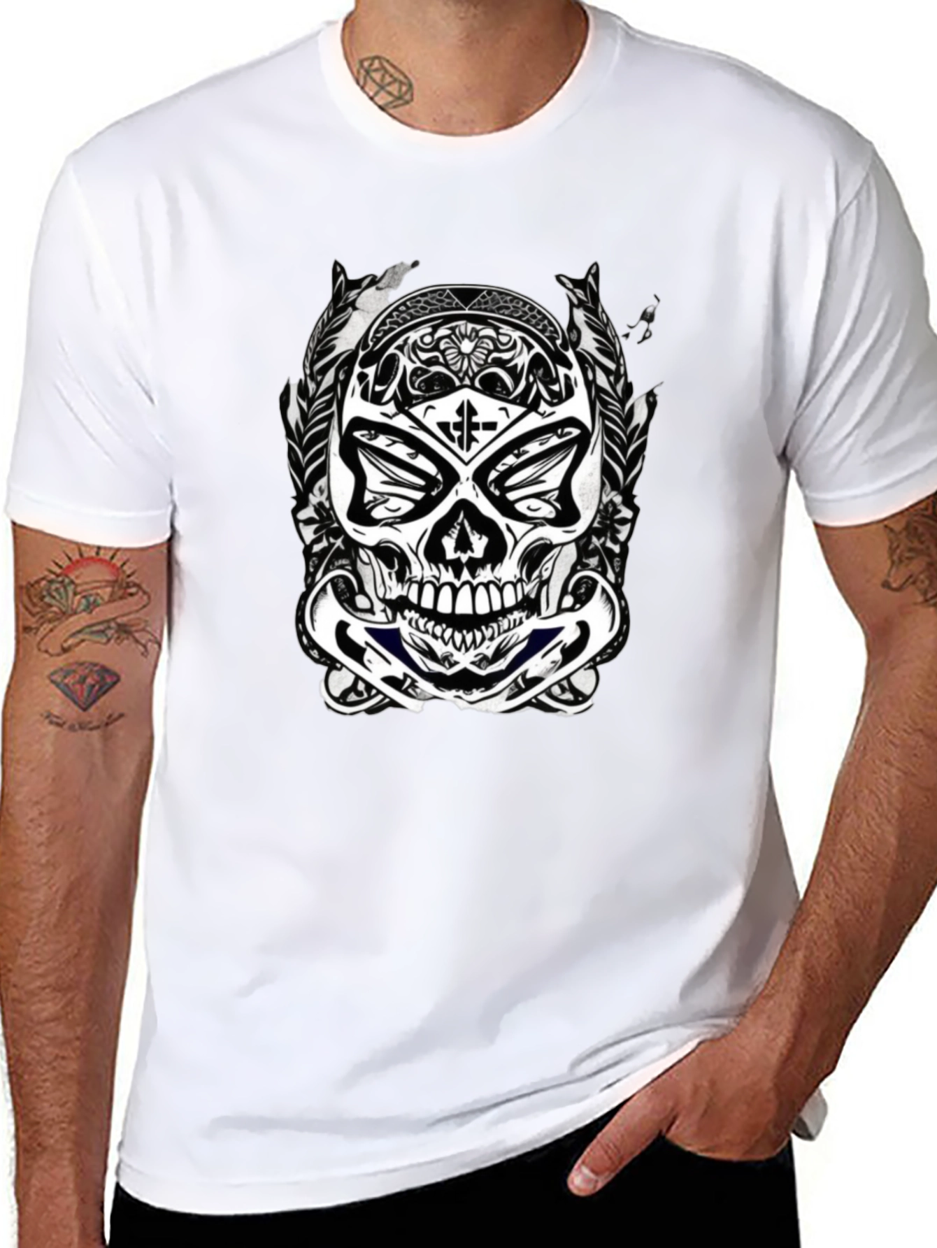 Black Skull Graphic Black T-Shirt for Men view 8