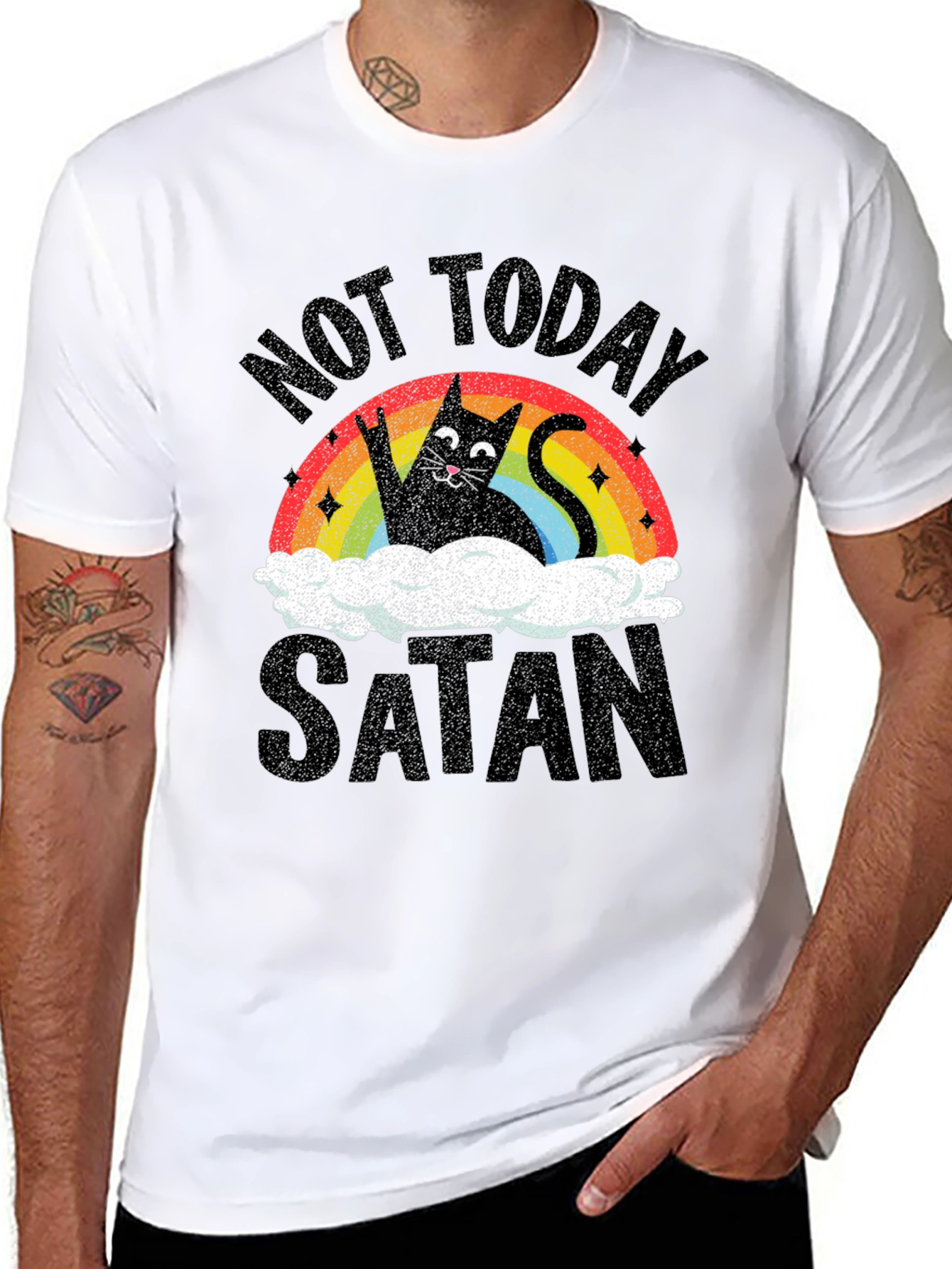 Black Not Today Satan Cat Graphic T-Shirt view 8